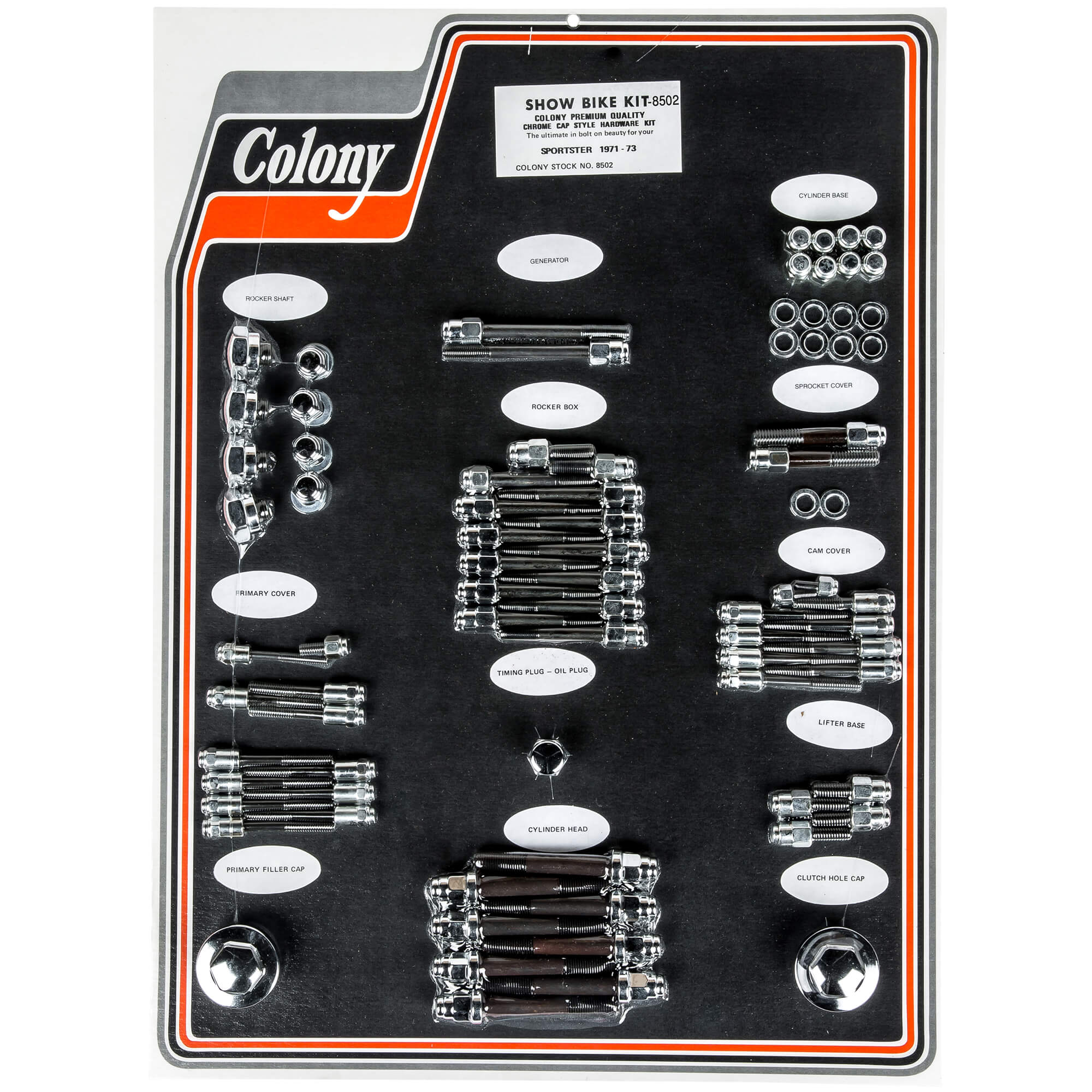 #8502 Complete Show Bike Kit Cap Style Hardware Harley-Davidson 1971-1973 Sportster - Chrome Plated