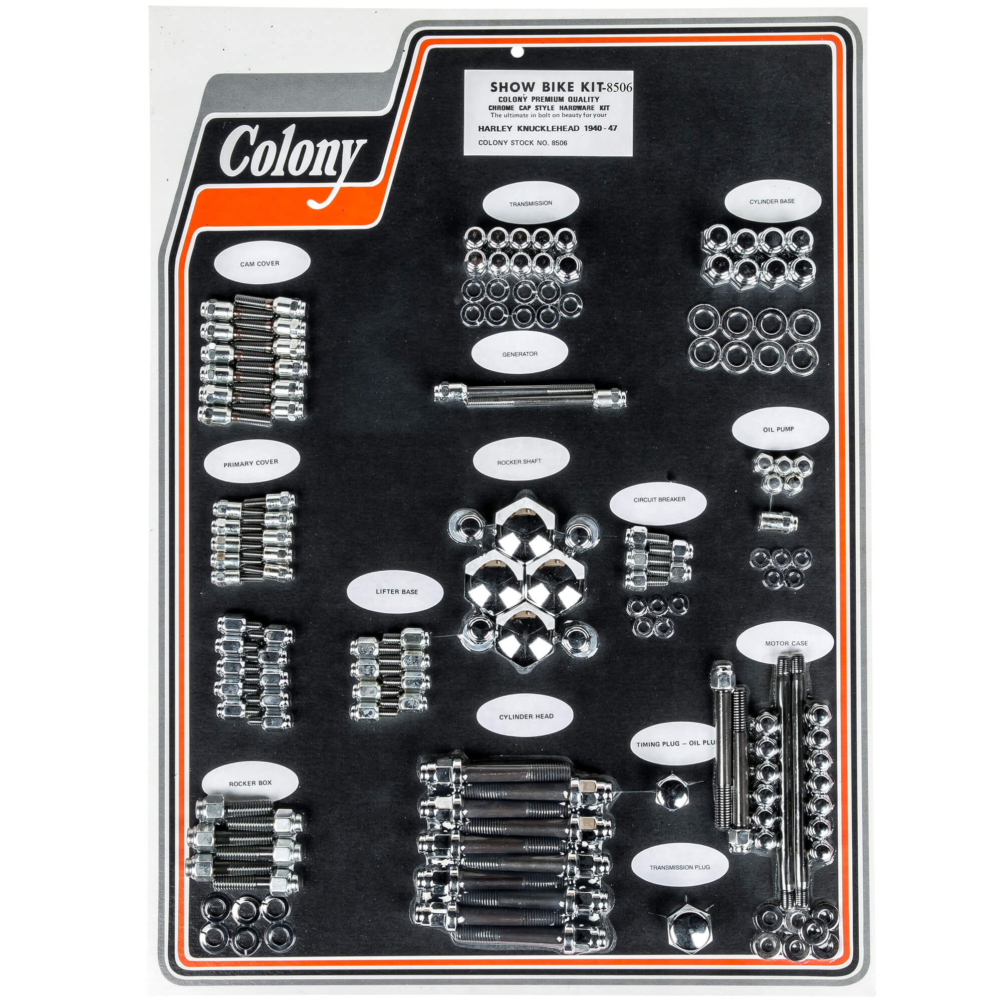 #8506 Complete Show Bike Kit Cap Style Hardware Harley-Davidson 1940-1947 Knucklehead - Chrome Plated