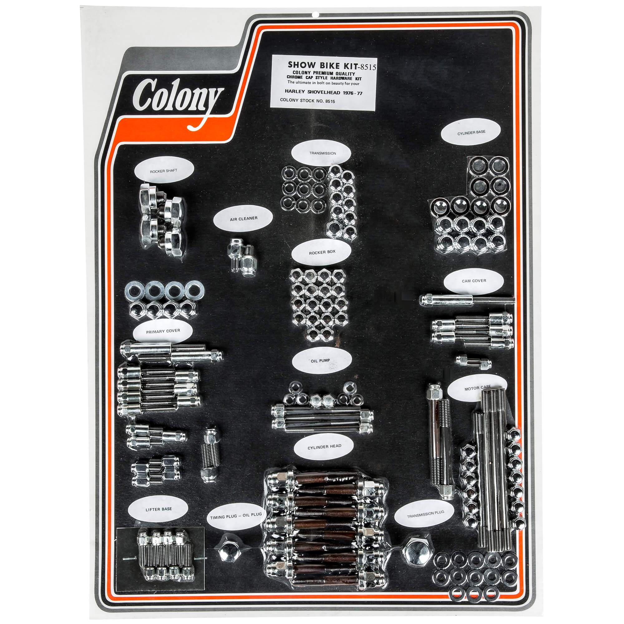 #8515 Complete Show Bike Kit Cap Style Hardware 1976-1977 Harley-Davidson Shovelhead - Chrome Plated