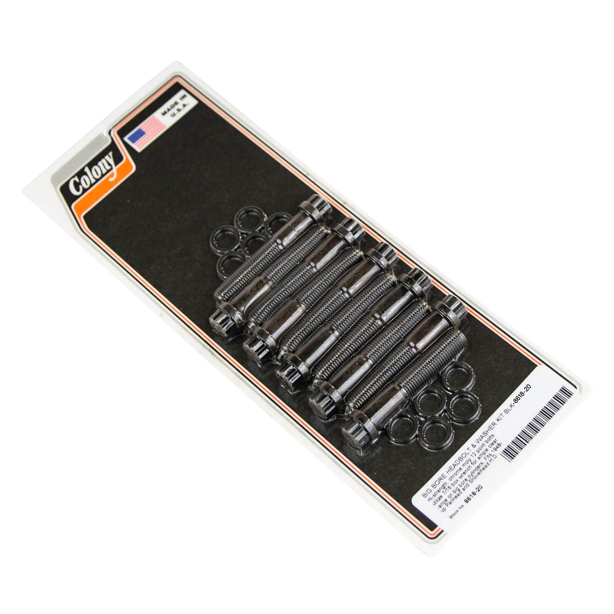 #8618-20 Big Bore Headbolt & Washer Kit 1949-Up Harley-Davidson Panhead/Shovelhead - Black