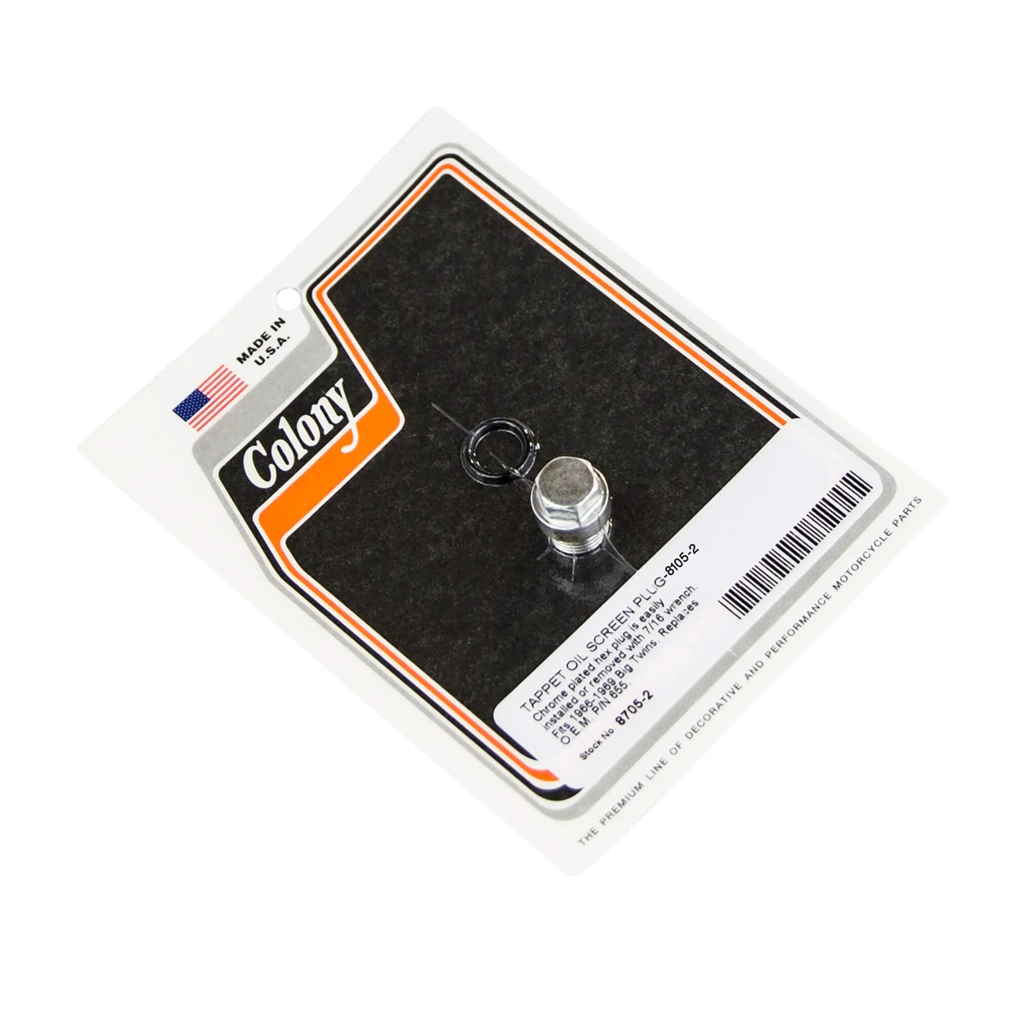 #8705-2 Tappet Oil Screen Plug 1966-1969 Harley-Davidson Big Twin OEM #655 - Chrome Plated