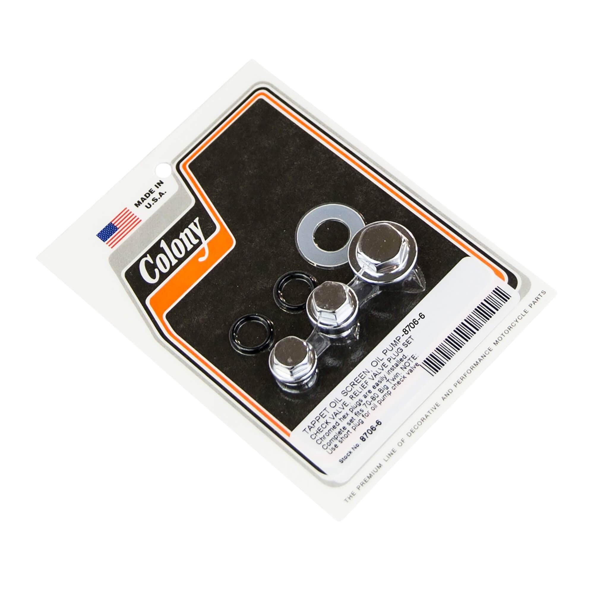 #8706-6 Tappet Oil Screen/Oil Pump Check Valve/Relief Valve Plug Set 1970-1980 Harley-Davidson Big Twin - Chrome Plated