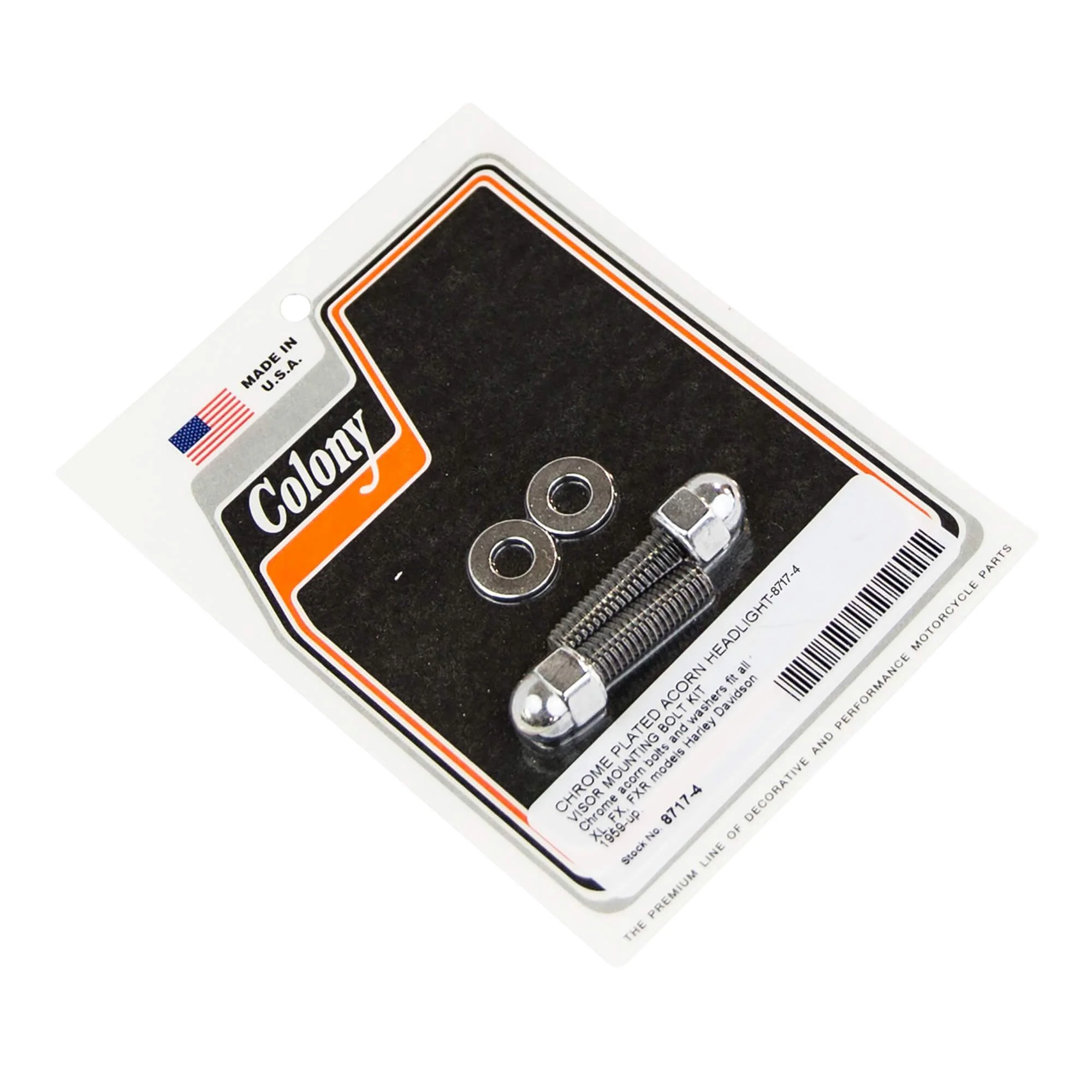 #8717-4 Acorn Head Headlight Visor Mounting Bolt 1959-Up Harley-Davidson XL/FX/FXR - Chrome Plated
