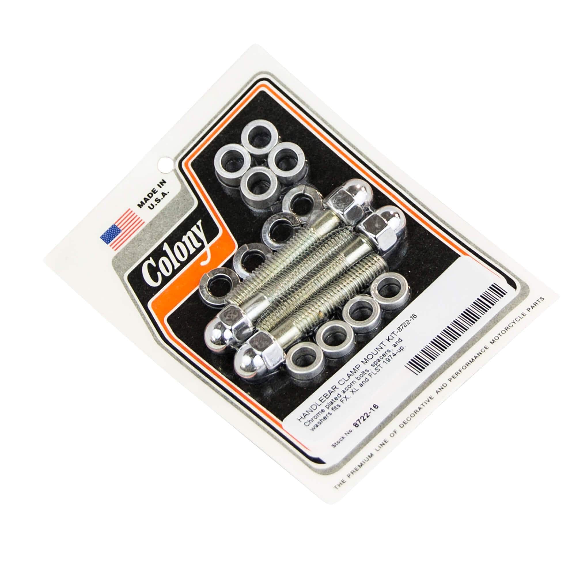 #8722-16 Handlebar Clamp Mount Kit 1974-Up Harley-Davidson FX/XL/FLST - Chrome Plated