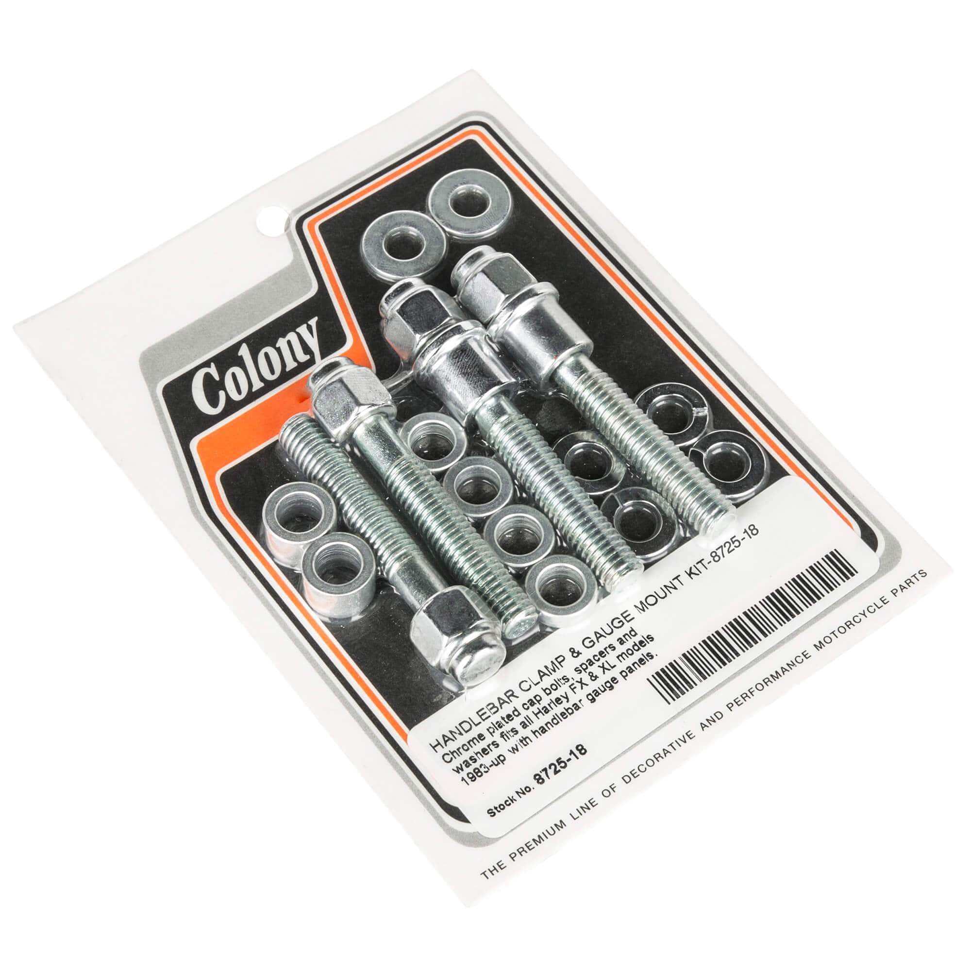 #8725-18 Handlebar Clamp Mount Kit Cap Bolts Kit 1983-Up Harley-Davidson FX/XL - Chrome Plated