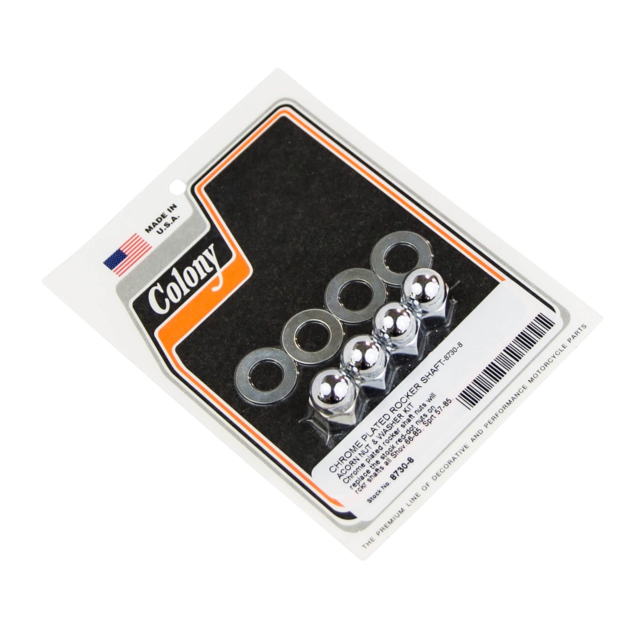 #8730-8 Rocker Shaft Chrome Plated Acorn Nut & Washer Kit 1966-1985 Harley-Davidson Shovelhead 1957-1985 Sportster - Chrome Plated