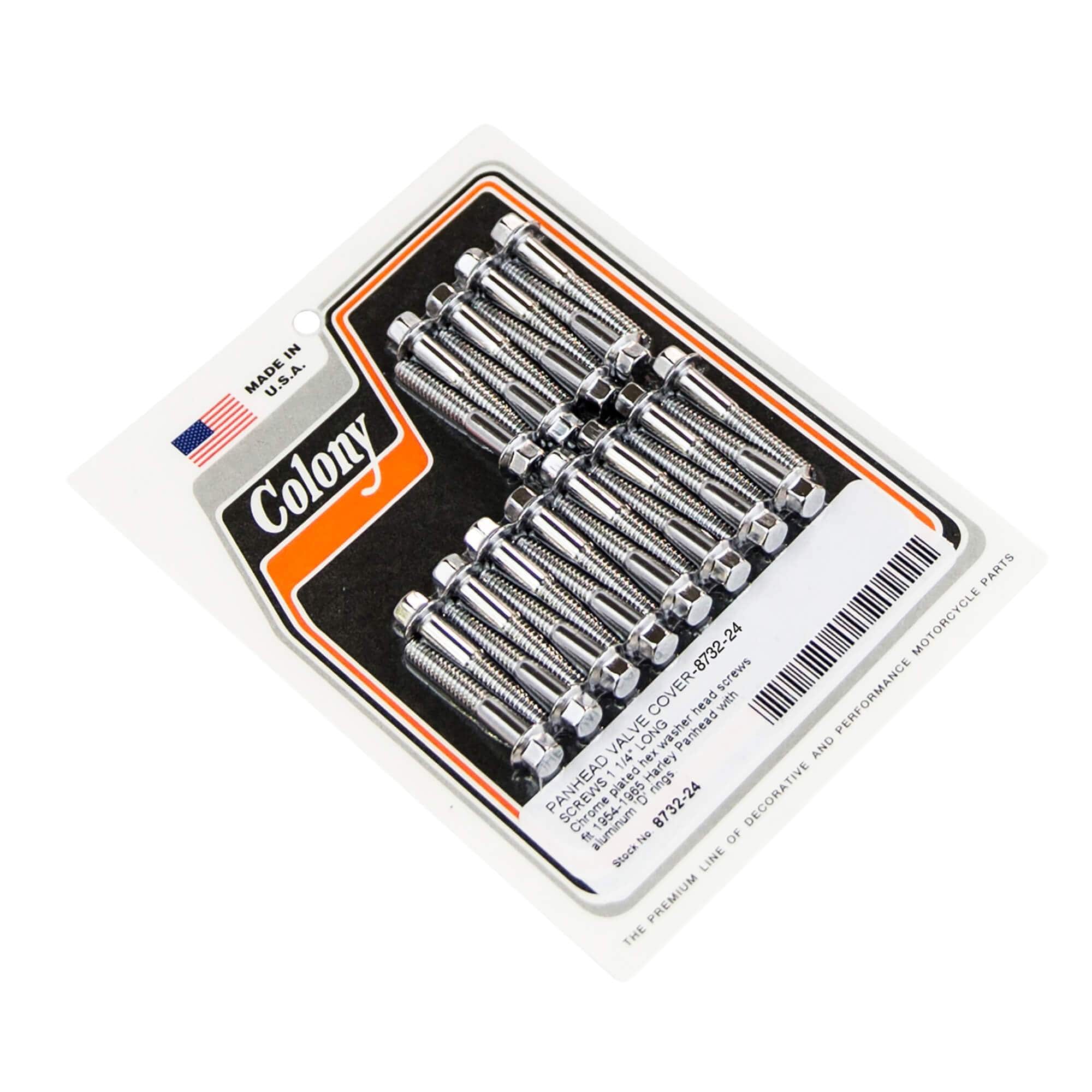 #8732-24 Valve Cover Screws 1-1/4 inch Long 1954-1965 Harley-Davidson Panhead With Alloy D-Rings - Chrome Plated