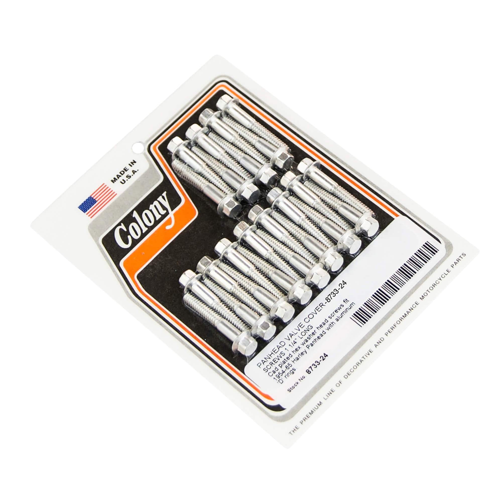 #8733-24 Valve Cover Screws 1-1/4 inch Long 1954-1965 Harley-Davidson Panhead With Alloy D-Rings - CAD Plated