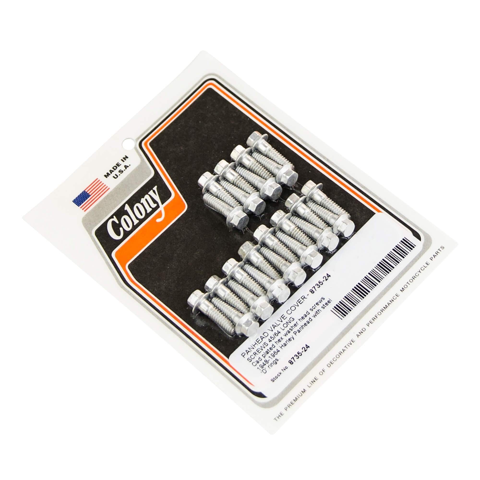 #8735-24 Valve Cover Screws 45/64 inch Long 1954-1965 Harley-Davidson Panhead With Steel D-Rings - CAD Plated