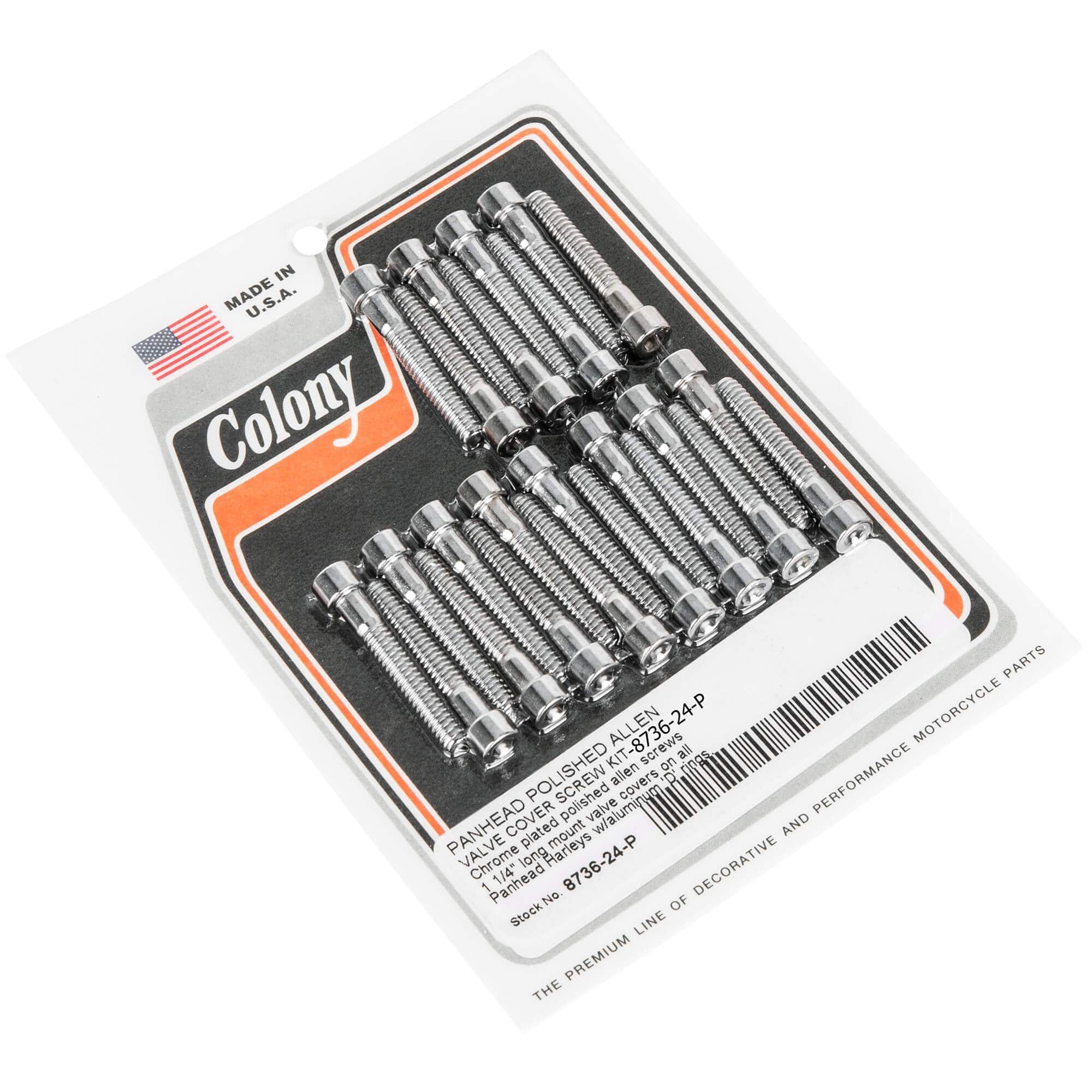#8736-24-P Valve Cover Smooth Allen Screw Kit Harley-Davidson Panhead w/Aluminum D Rings - Chrome Plated