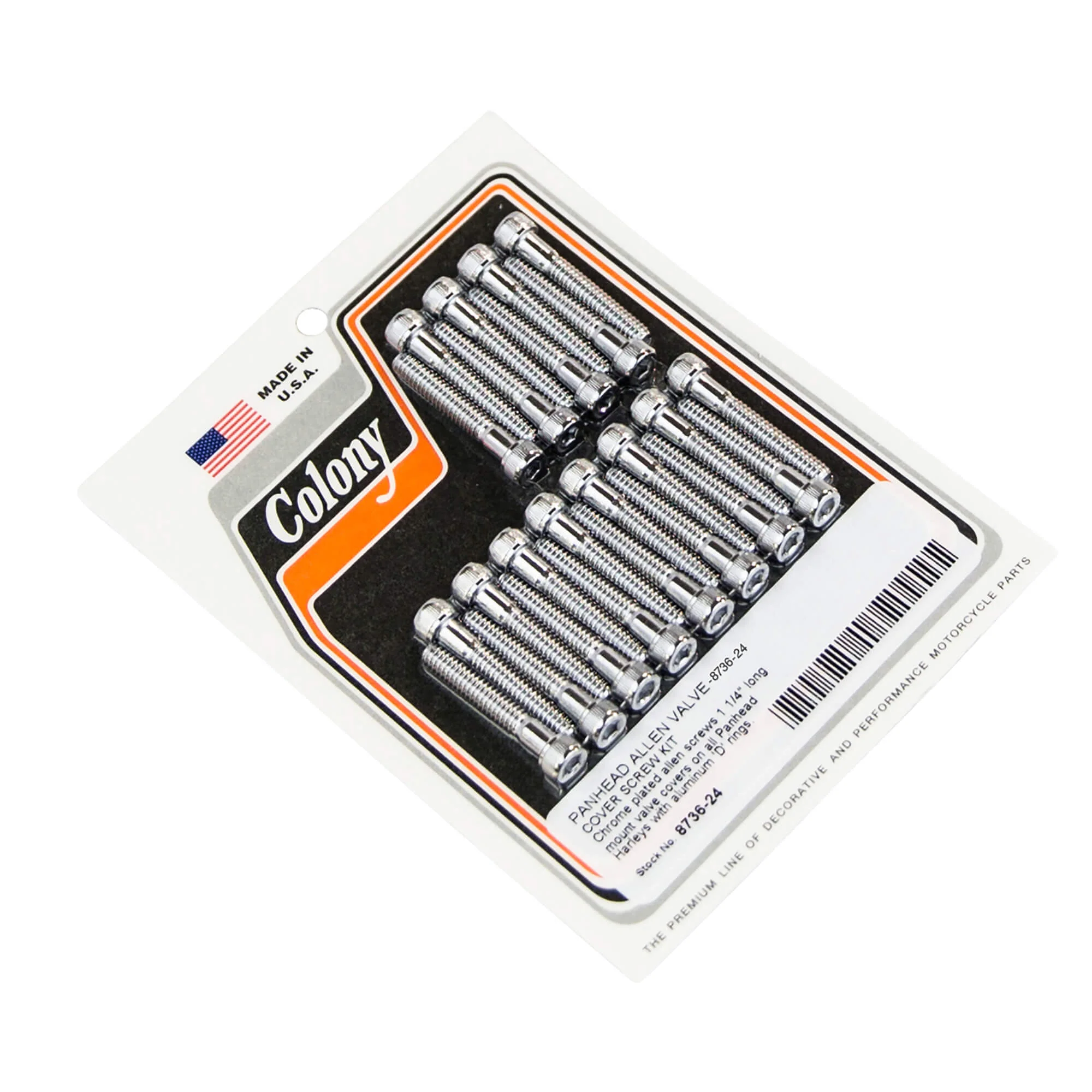 #8736-24 Valve Cover Screws 1954-1965 Harley-Davidson Panhead With Steel D-Rings - Chrome Plated