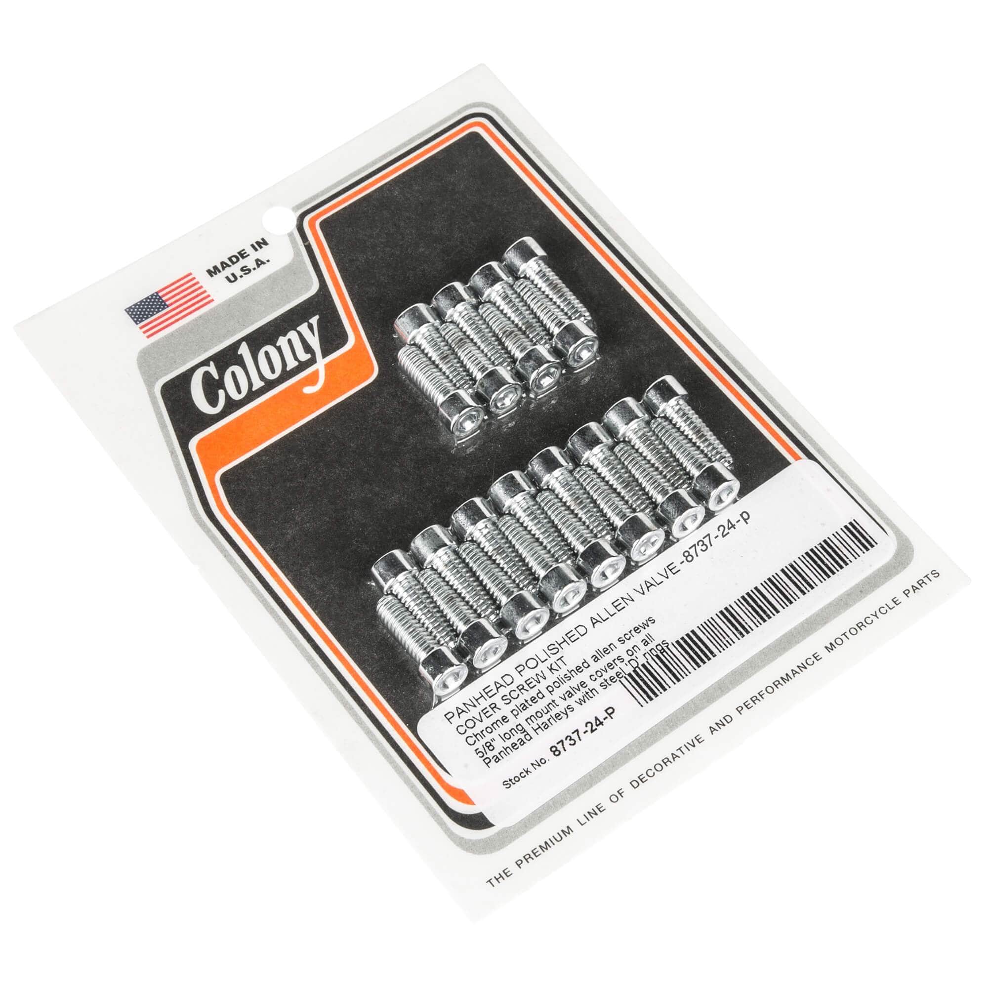 #8737-24-P Valve Cover Smooth Allen Screw Kit Harley-Davidson Panhead With Steel D Rings - Chrome Plated