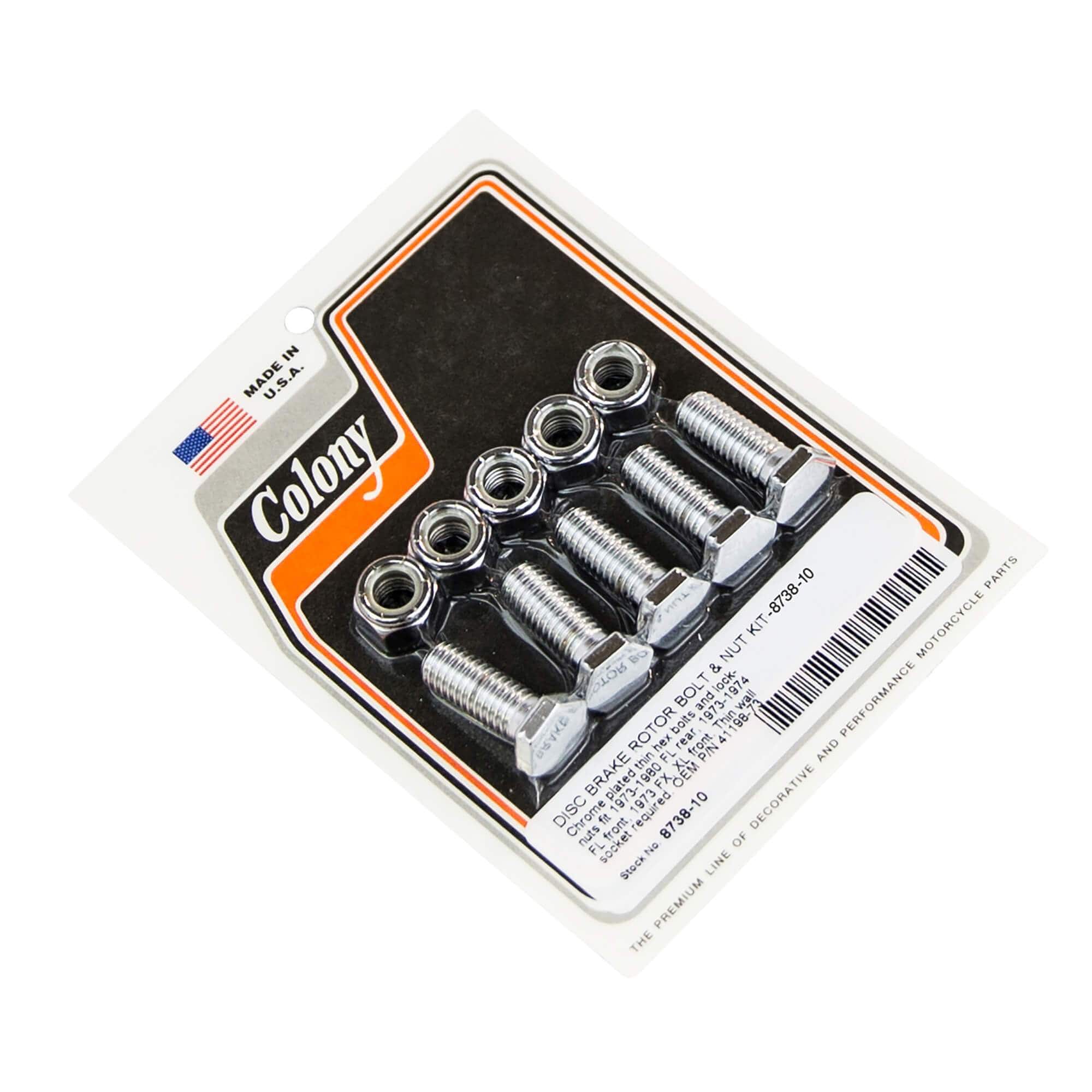 #8738-10 Disc Brake Rotor Bolt & Nut Kit Harley-Davidson FL/FX/XL - Chrome Plated