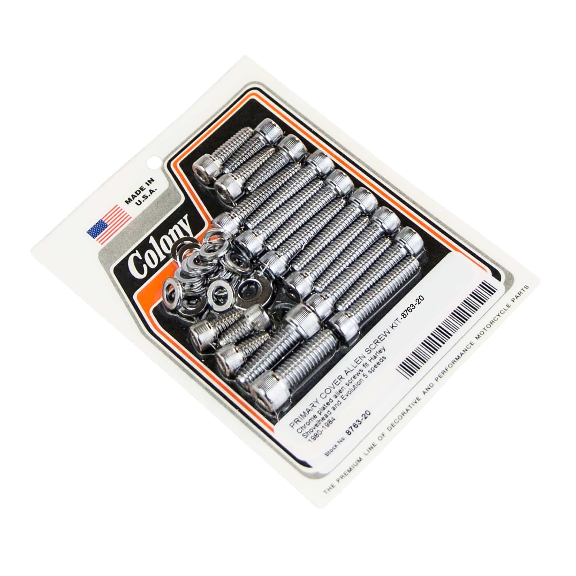 #8763-20 Primary Cover Allen Head Screw Kit 1980-1984 Harley-Davidson Shovelhead/Evo 5 Speed - Chrome Plated