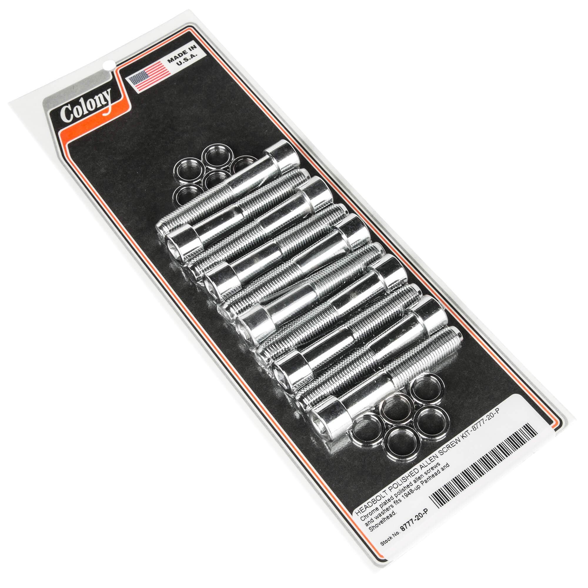#8777-20-P Smooth Allen Head Bolt Kit 1948-Up Harley-Davidson Panhead/Shovelhead - Chrome Plated
