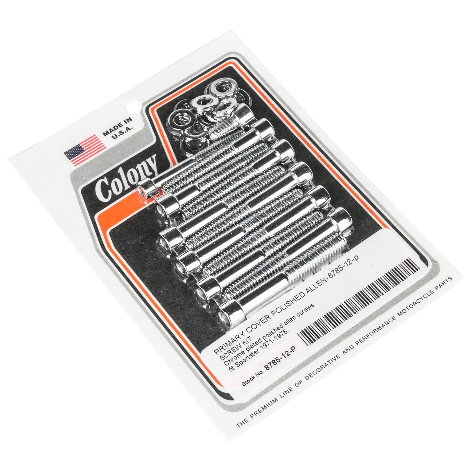 #8785-12-P Primary Cover Smooth Allen Screw Kit 1971-1976 Harley-Davidson Sportster - Chrome Plated