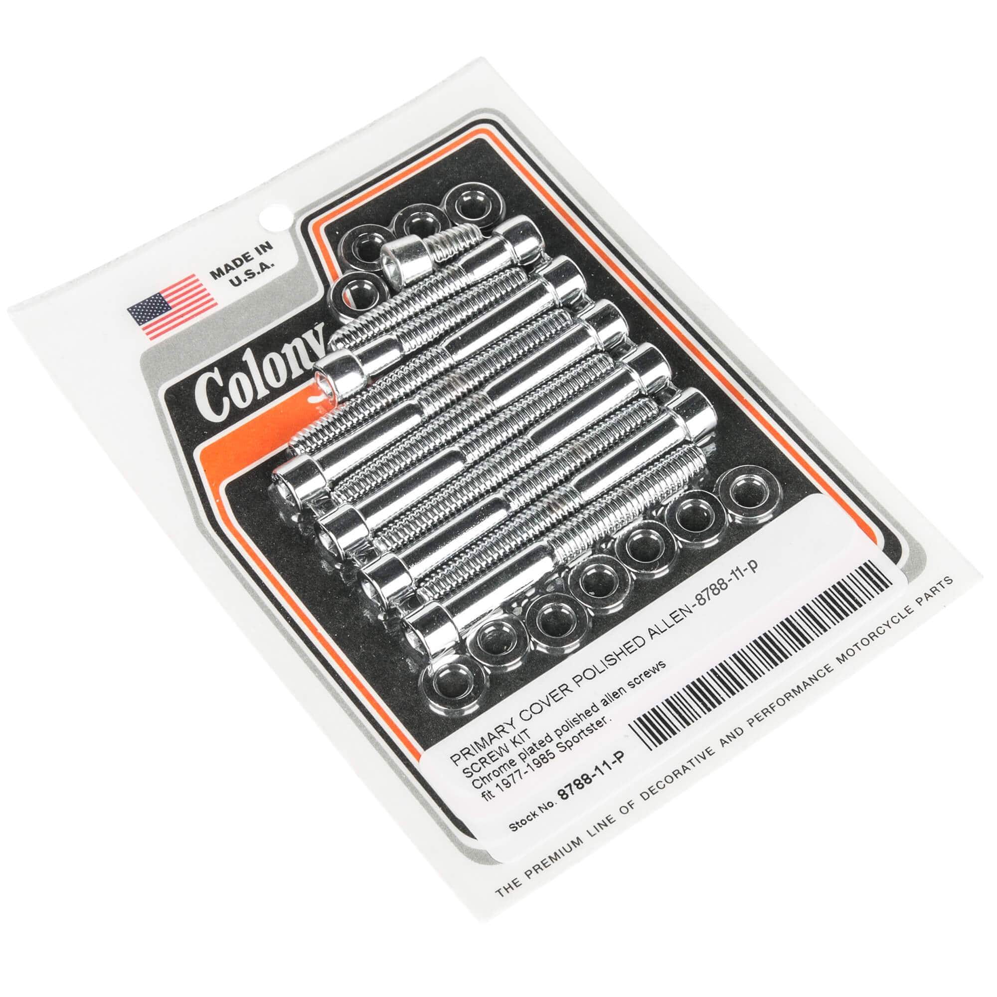 #8788-11-P Primary Cover Smooth Allen Screw Kit 1977-1985 Harley-Davidson Sportster - Chrome Plated