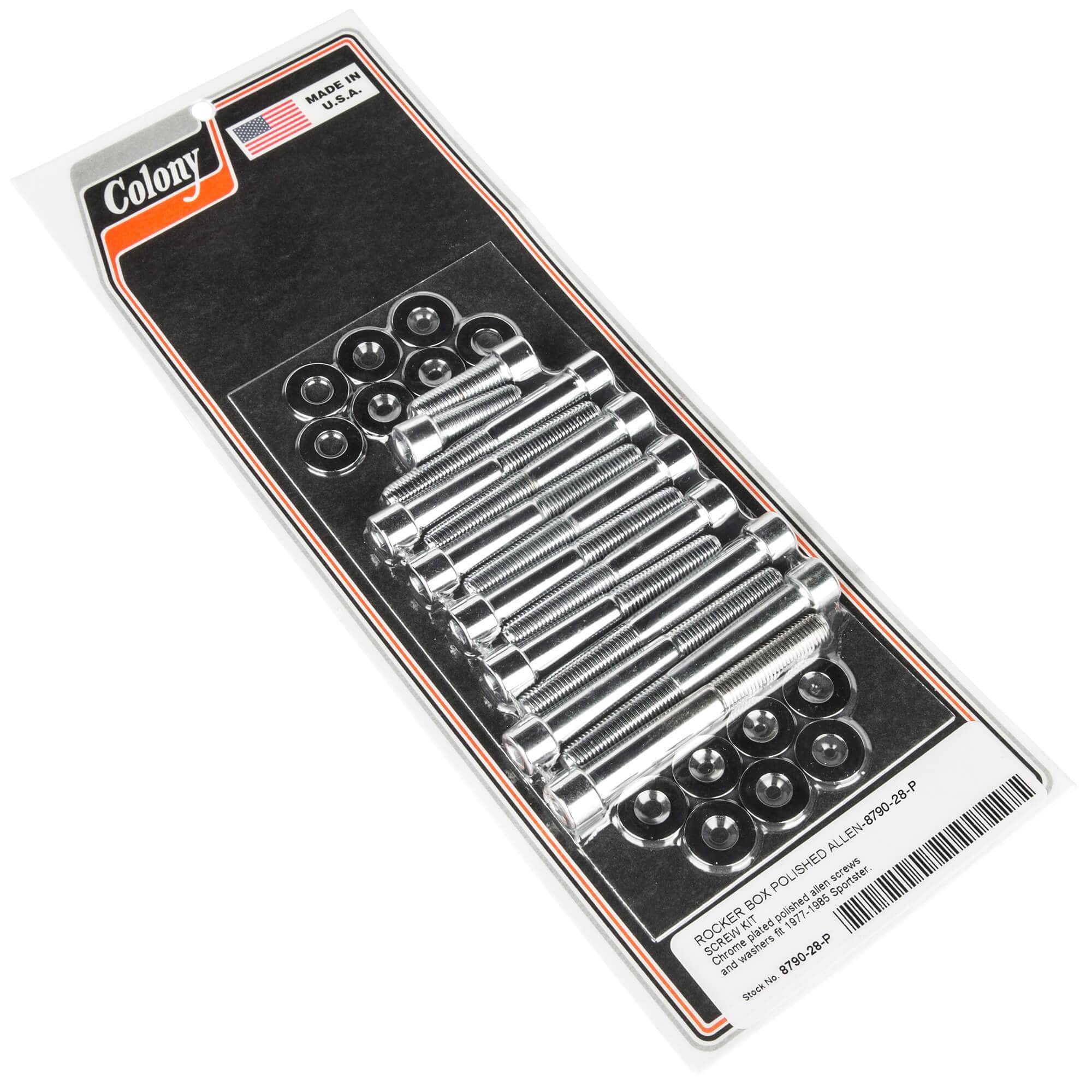 #8790-28-P Rocker Box Smooth Allen Bolt Kit 1977-1985 Harley-Davidson Sportster - Chrome Plated