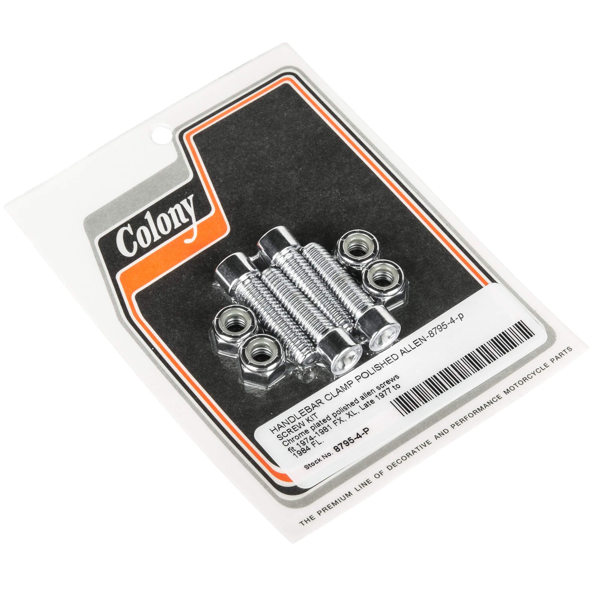 #8795-4-P Handlebar Clamp Smooth Allen Screw Kit 1974-1971 Harley-Davidson FX/XL L1977-1984 FL - Chrome Plated
