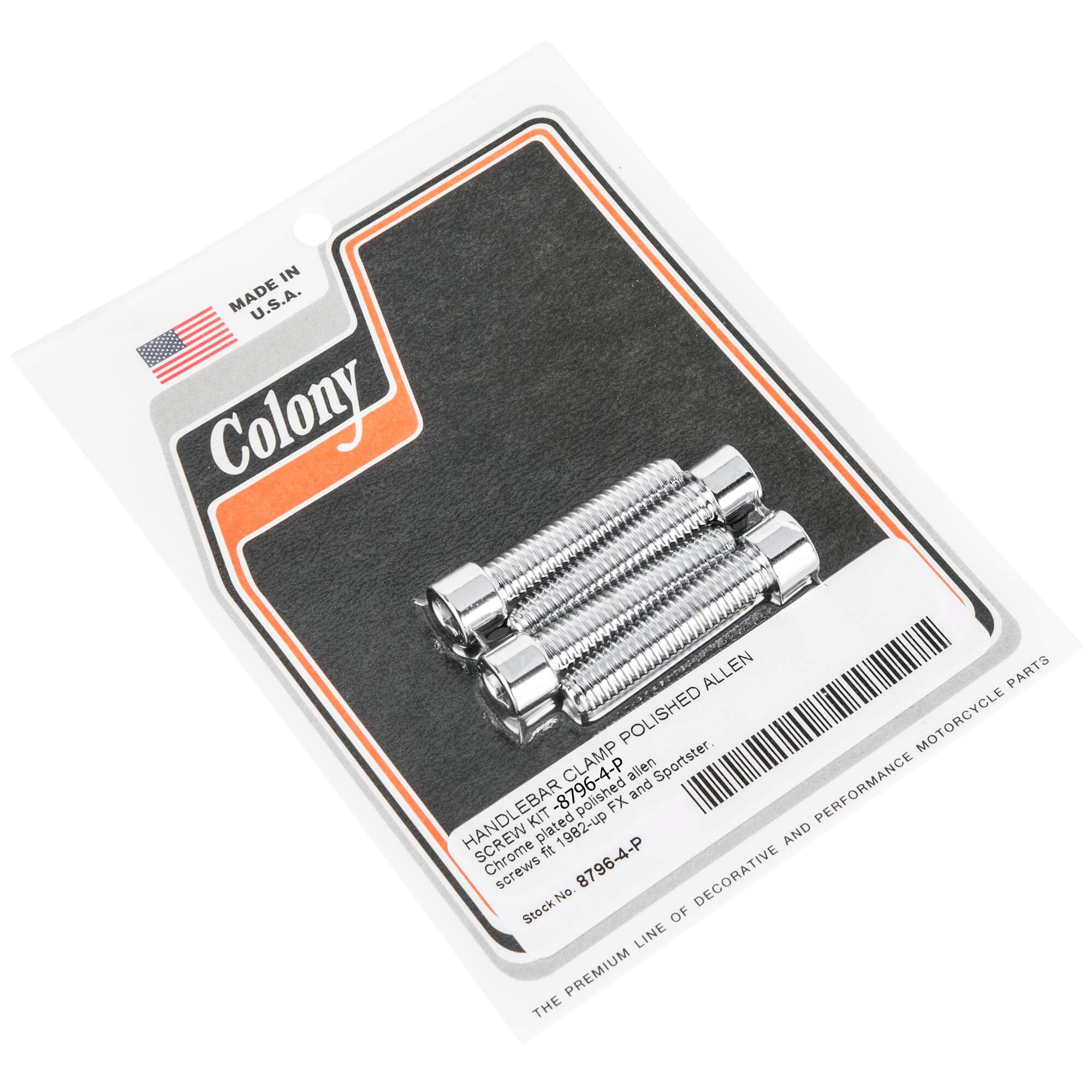 #8796-4-P Handlebar Clamp Smooth Allen Screw Kit 1982-Up Harley-Davidson FX/XL - Chrome Plated