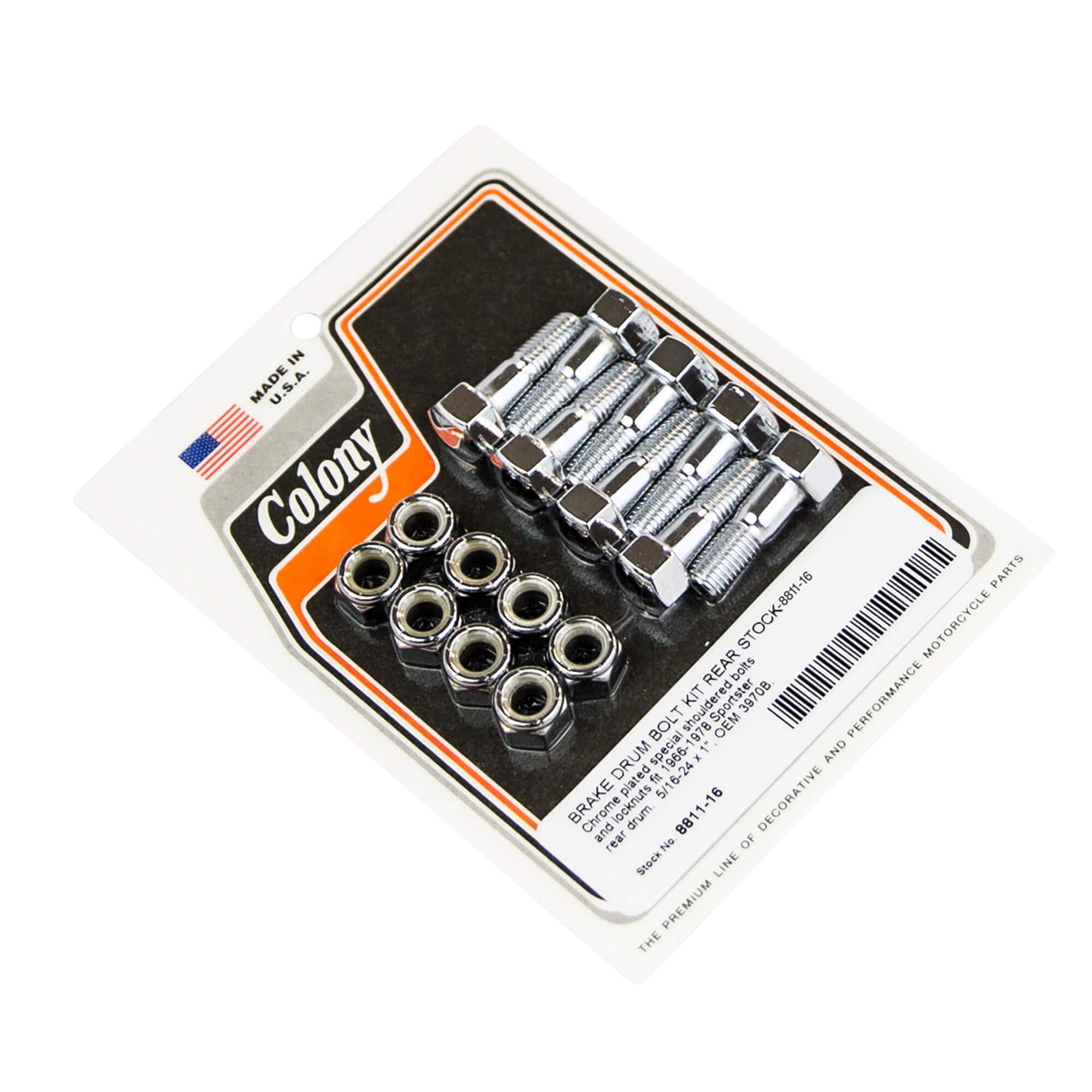 #8811-16 Brake Drum Bolt Kit Rear Stock 1968-1978 Harley-Davidson Sportster OEM #3970B - Chrome Plated