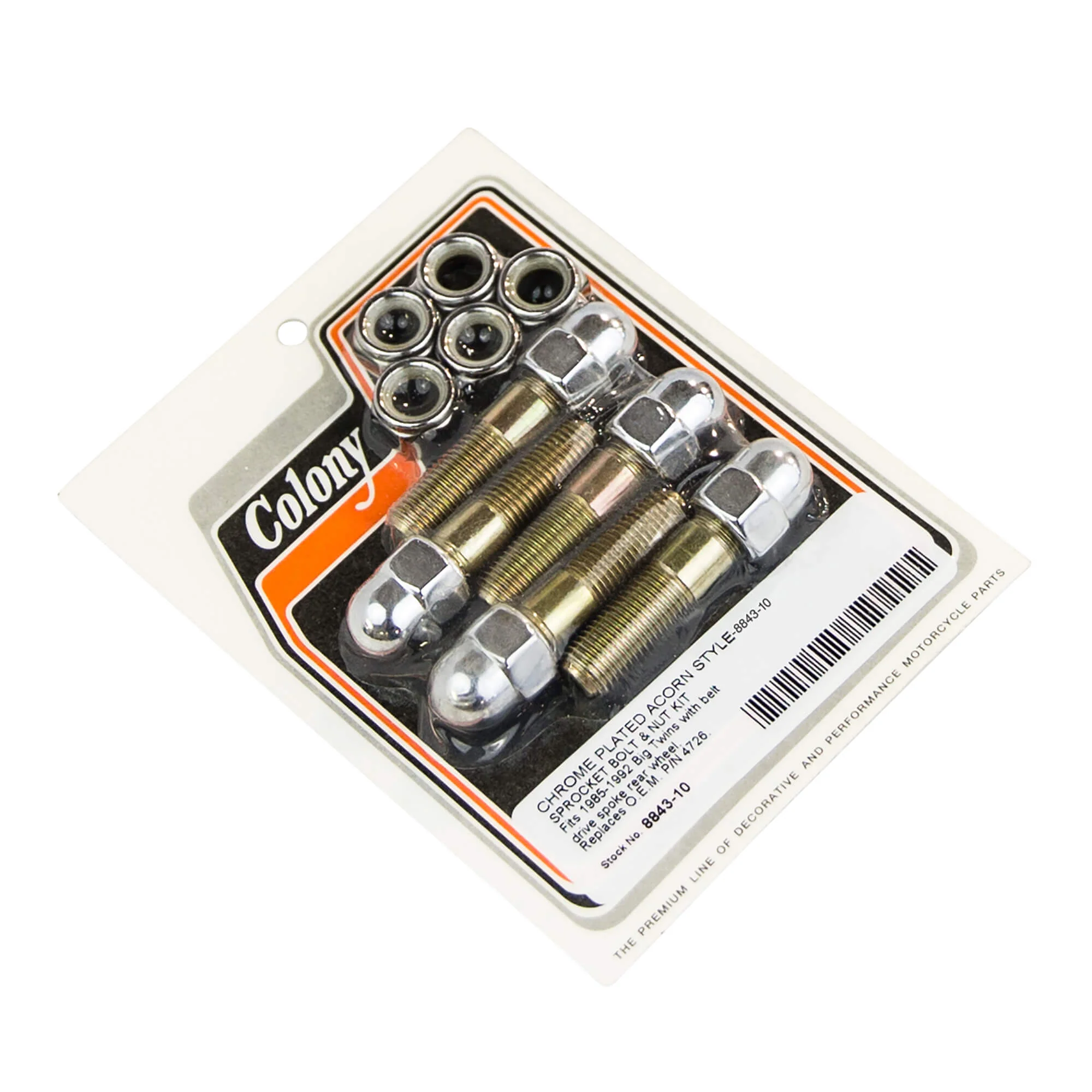 #8843-10 Sprocket Nut & Bolt Kit Acorn 1985-1992 Harley-Davidson Big Twin - Chrome Plated