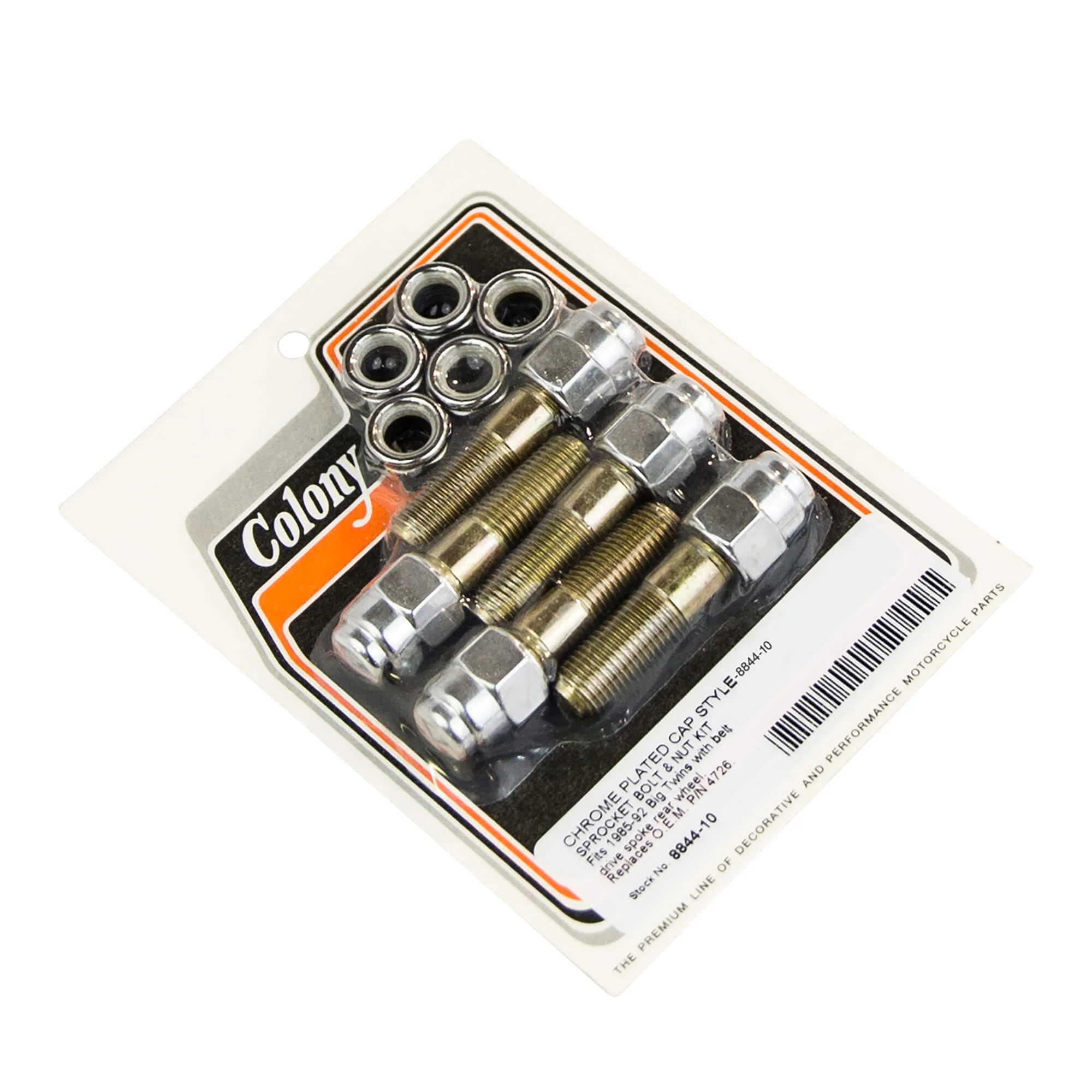 #8844-10 Sprocket Cap Style Bolt & Nut Kit 1985-1992 Harley-Davidson Big Twin Spoked Rear Wheel - Chrome Plated