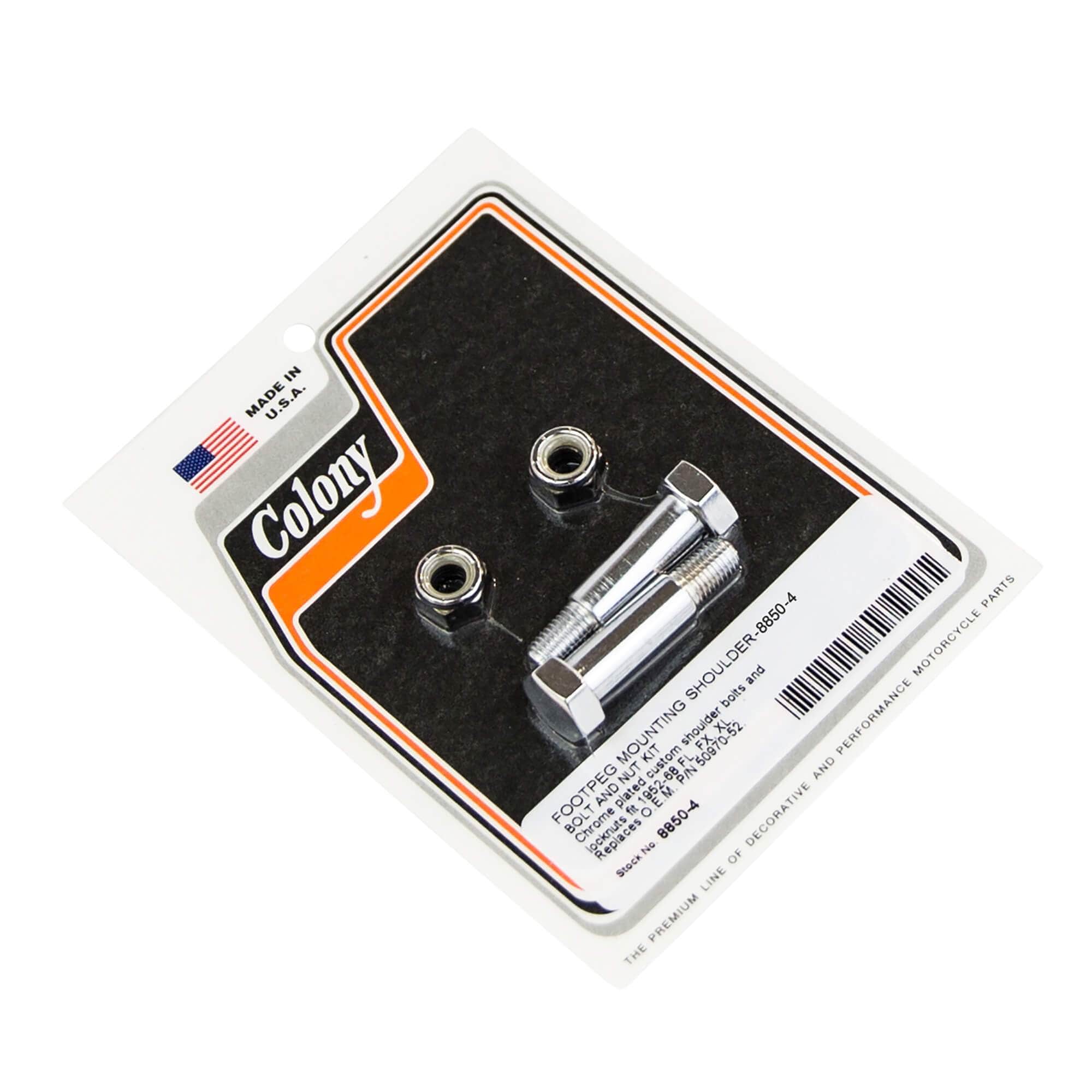 #8850-4 Footpeg Mounting Shoulder Bolt & Nut Kit 1952-1968 Harley-Davidson FX/FL/XL OEM #50970-52 - Chrome Plated