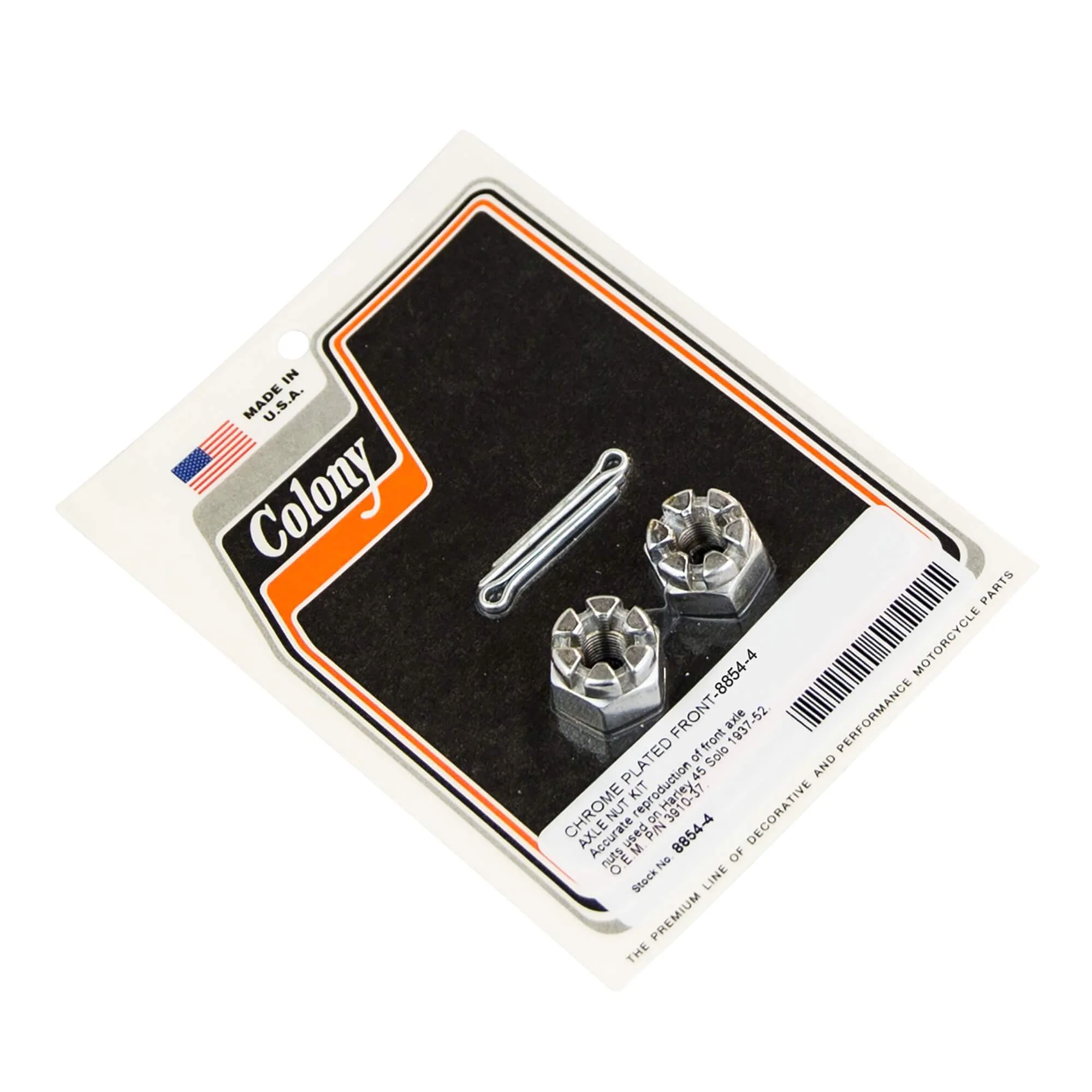 #8854-4 Front Axle Nut Kit 1937-1952 Harley-Davidson 45 Solo OEM #3910-37 - Chrome Plated