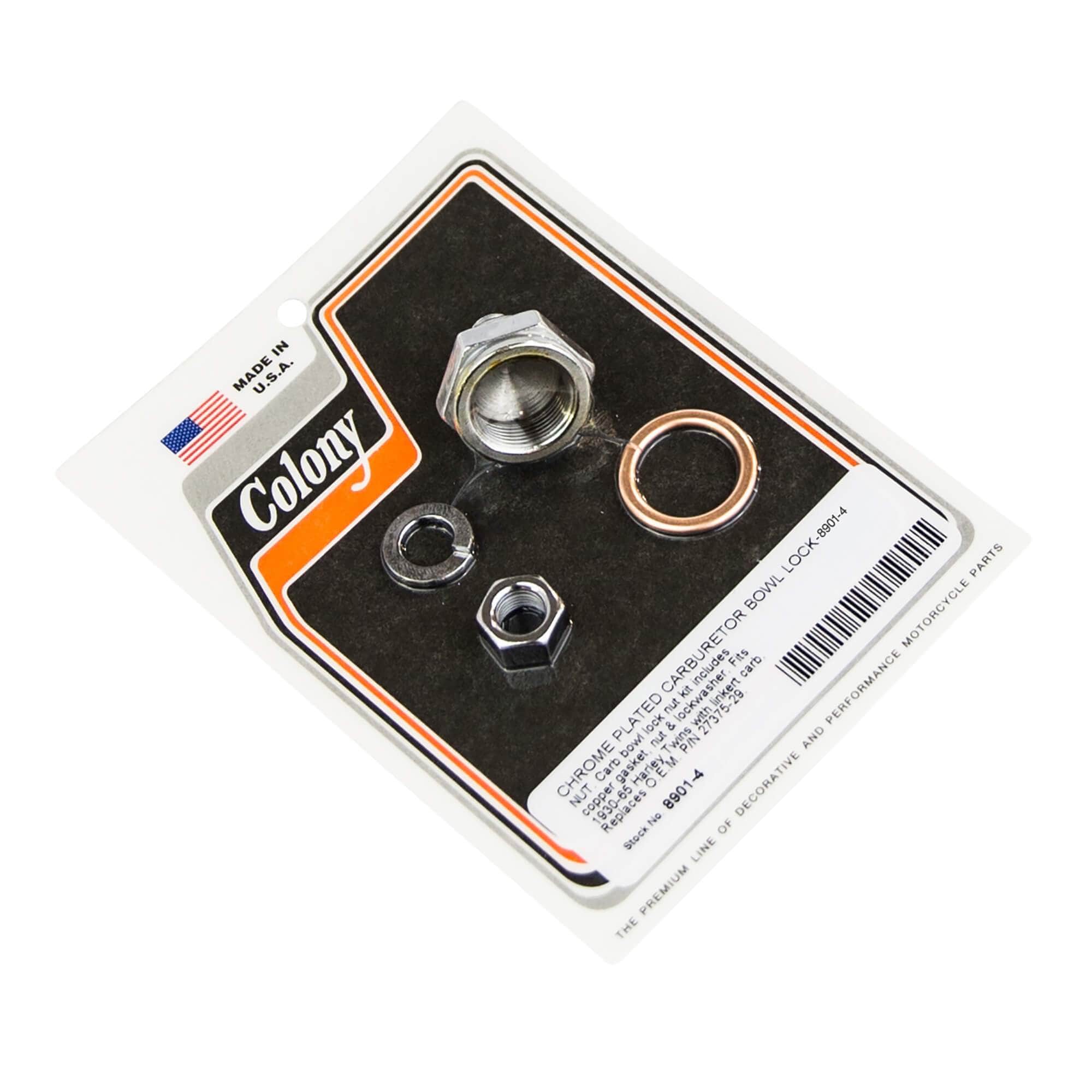 #8901-4 Carburetor Bowl Lock Nut 1930-1965 Harley-Davidson OEM #27375-29 - Chrome Plated