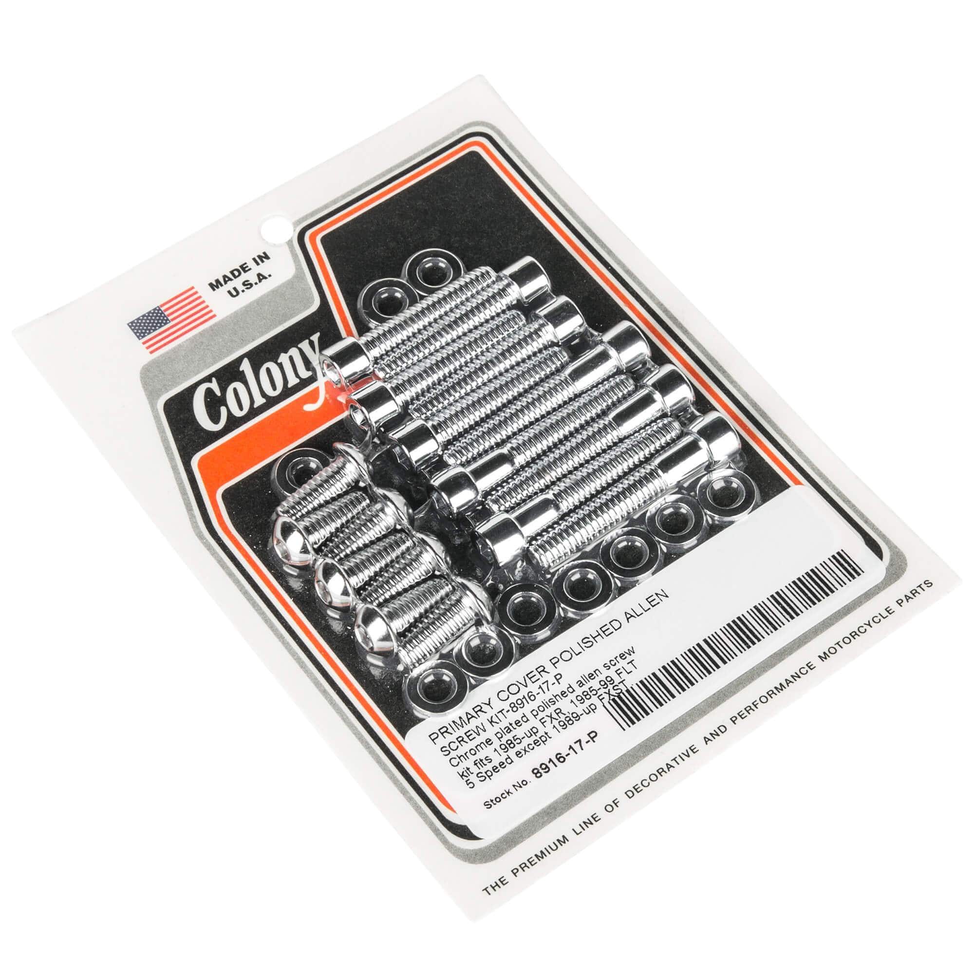 #8916-17-P Primary Cover Smooth Allen Screw Kit 1985-Up Harley-Davidson FXR 1985-1999 FLT 5 speed - Chrome Plated