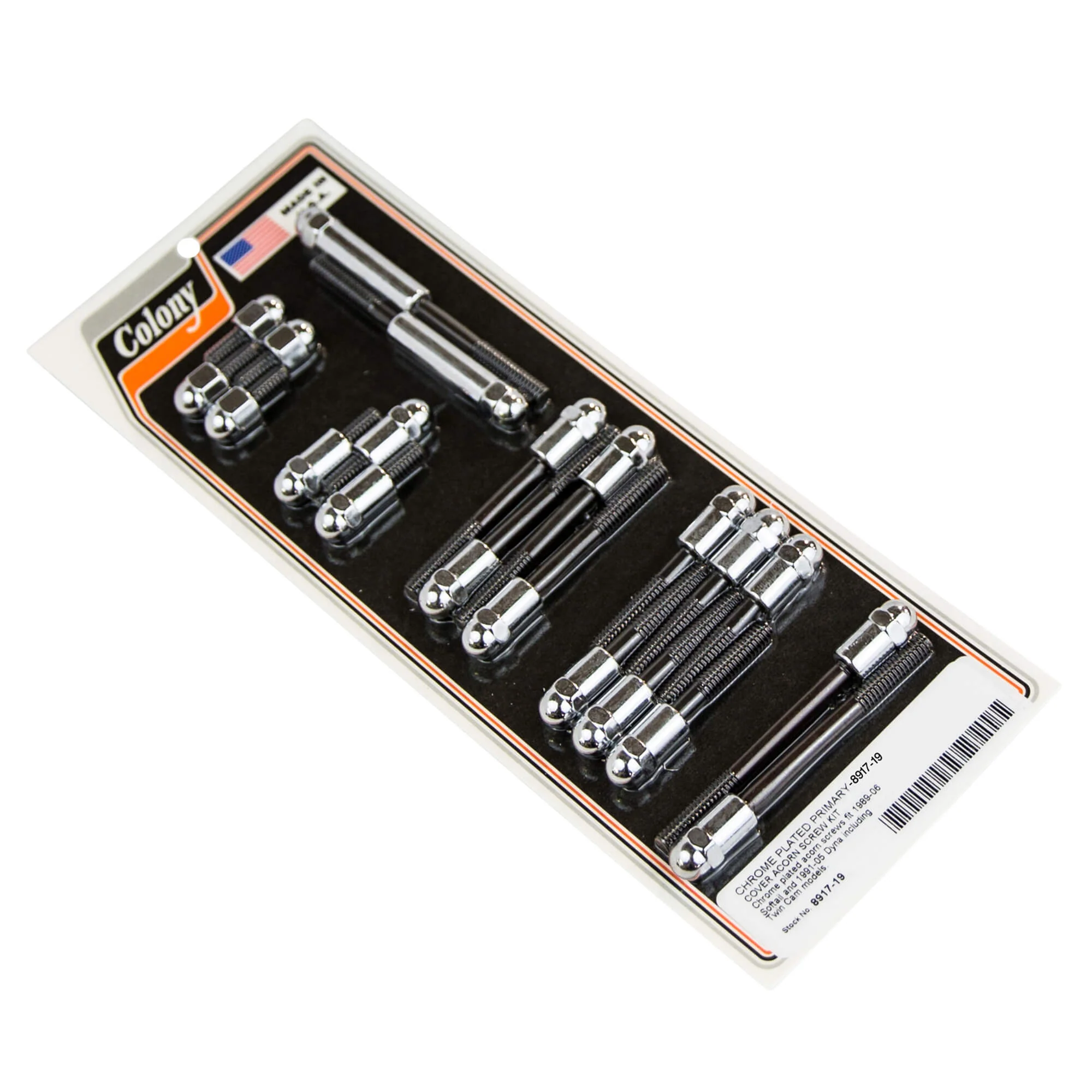 #8917-19 Primary Cover Chrome Acorn Head Screw Kit 1989-2006 Harley-Davidson Softail 1991-2005 Dyna - Chrome Plated