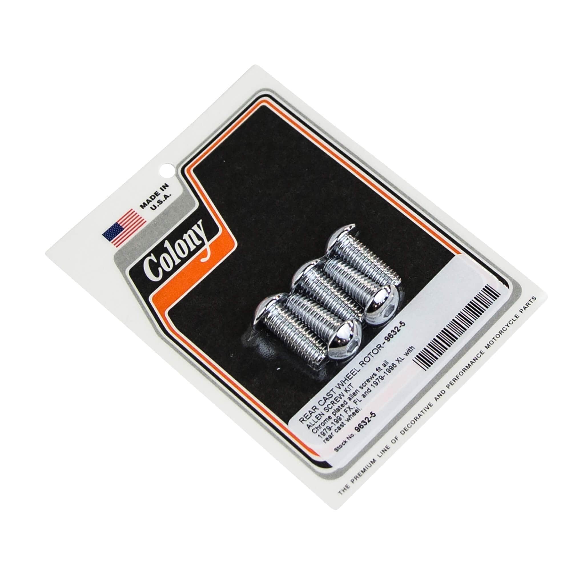 #9632-5 Rear Cast Wheel Rotor Allen Screw Kit 1979-1991 Harley-Davidson FX/FL 1979-1996 XL - Chrome Plated