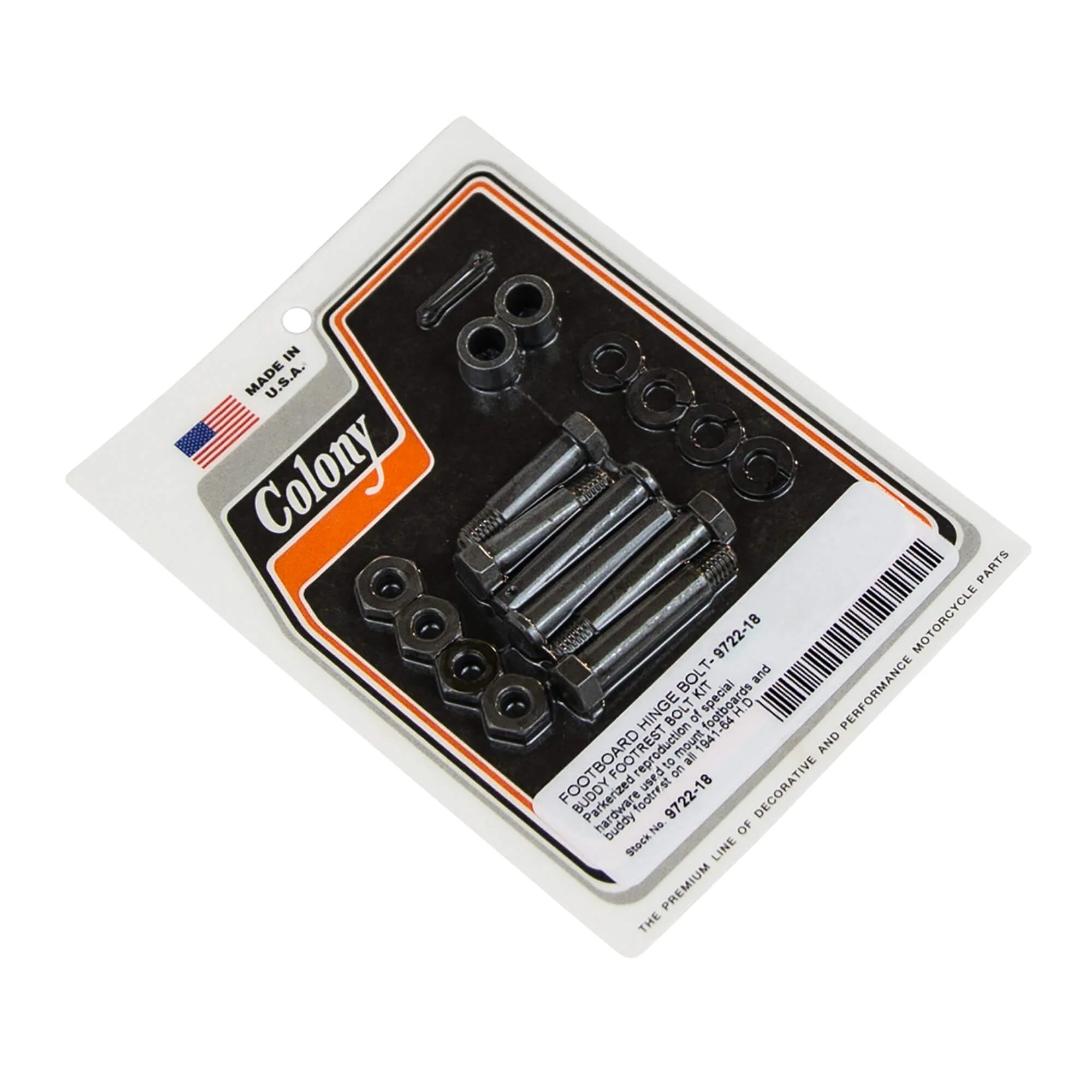 #9722-18 Footboard Hinge Bolt Buddy Footrest Bolt Kit 1941-1964 Harley-Davidson All Models - Parkerized