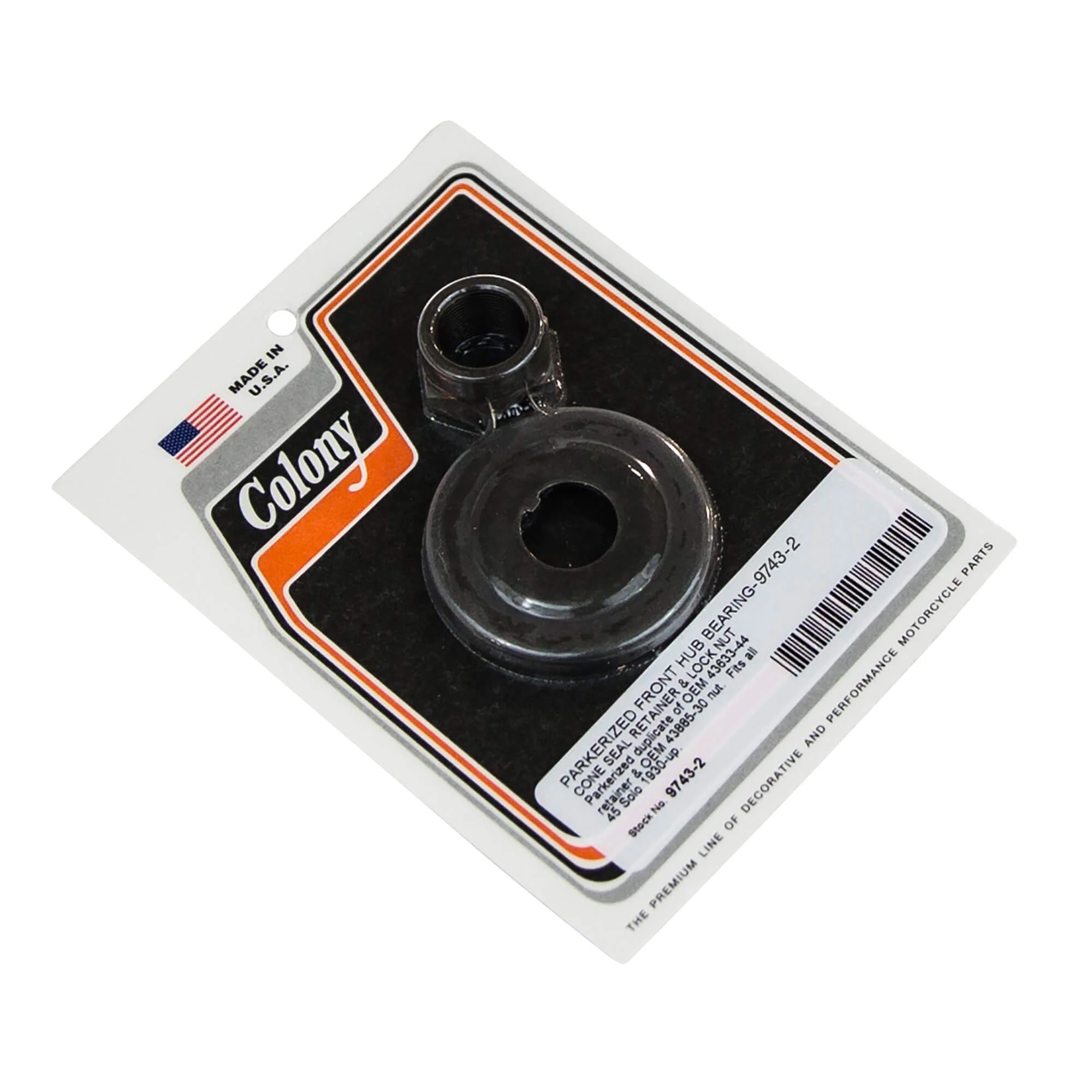 #9743-2 Front Hub Bearing Retainer & Lock Nut 1930-Up Harley-Davidson 45 Solo - Parkerized