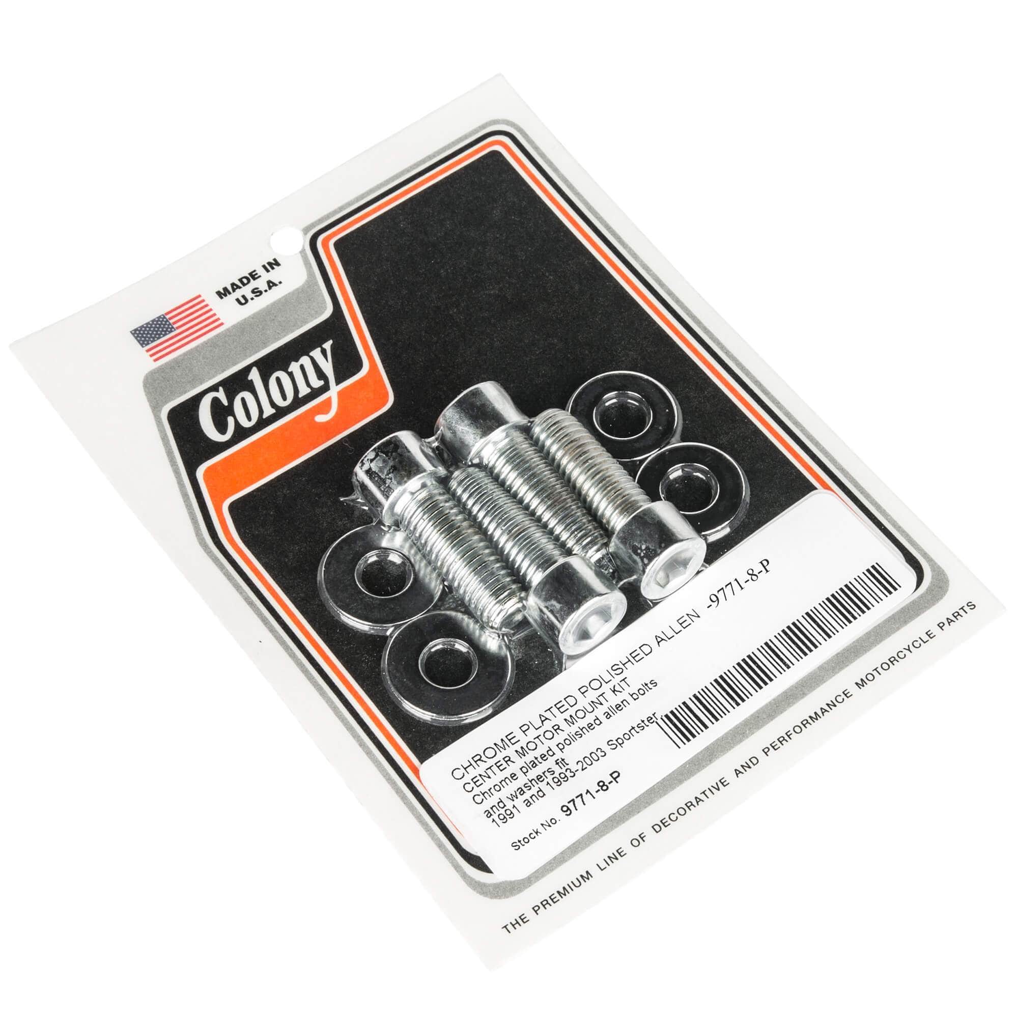 #9771-8-P Center Motor Mount Kit Smooth Allen Kit 1991 & 1993-2003 Harley-Davidson Sportster - Chrome Plated