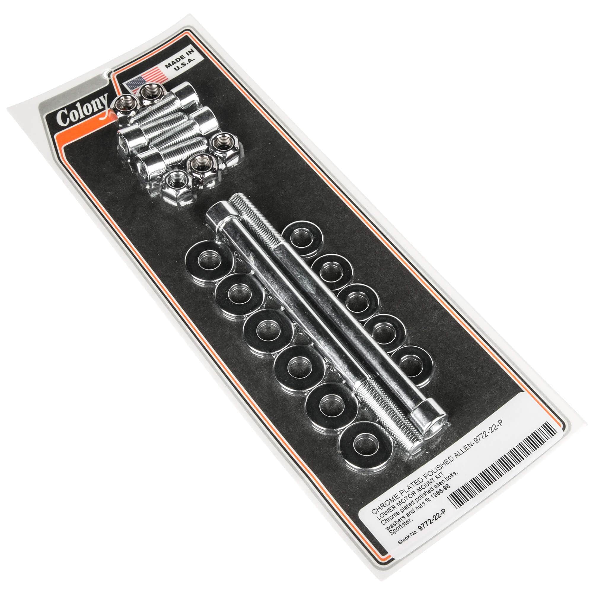 #9772-22-P Lower Motor Mount Smooth Allen Kit 1986-1998 Harley-Davidson Sportster - Chrome Plated