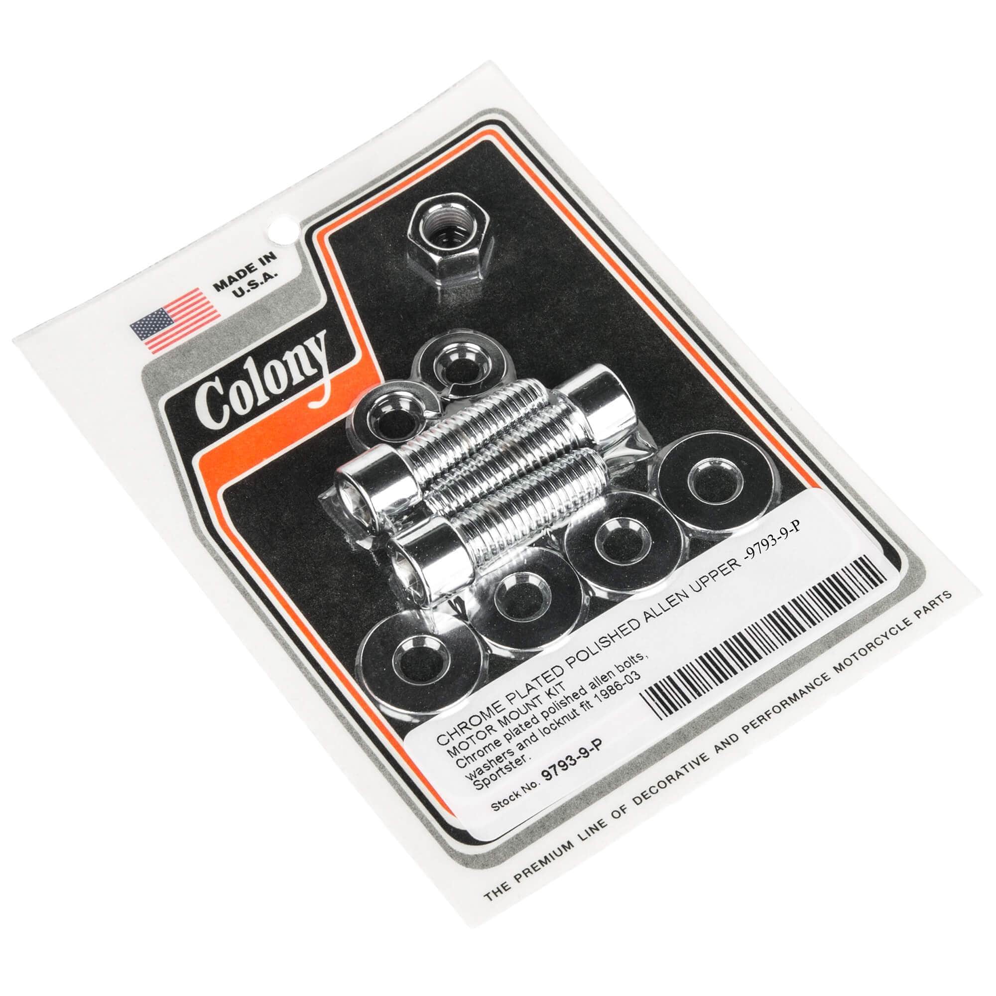 #9793-9-P Upper Motor Mount Smooth Allen Kit 1986-2003 Harley-Davidson Sportster - Chrome Plated