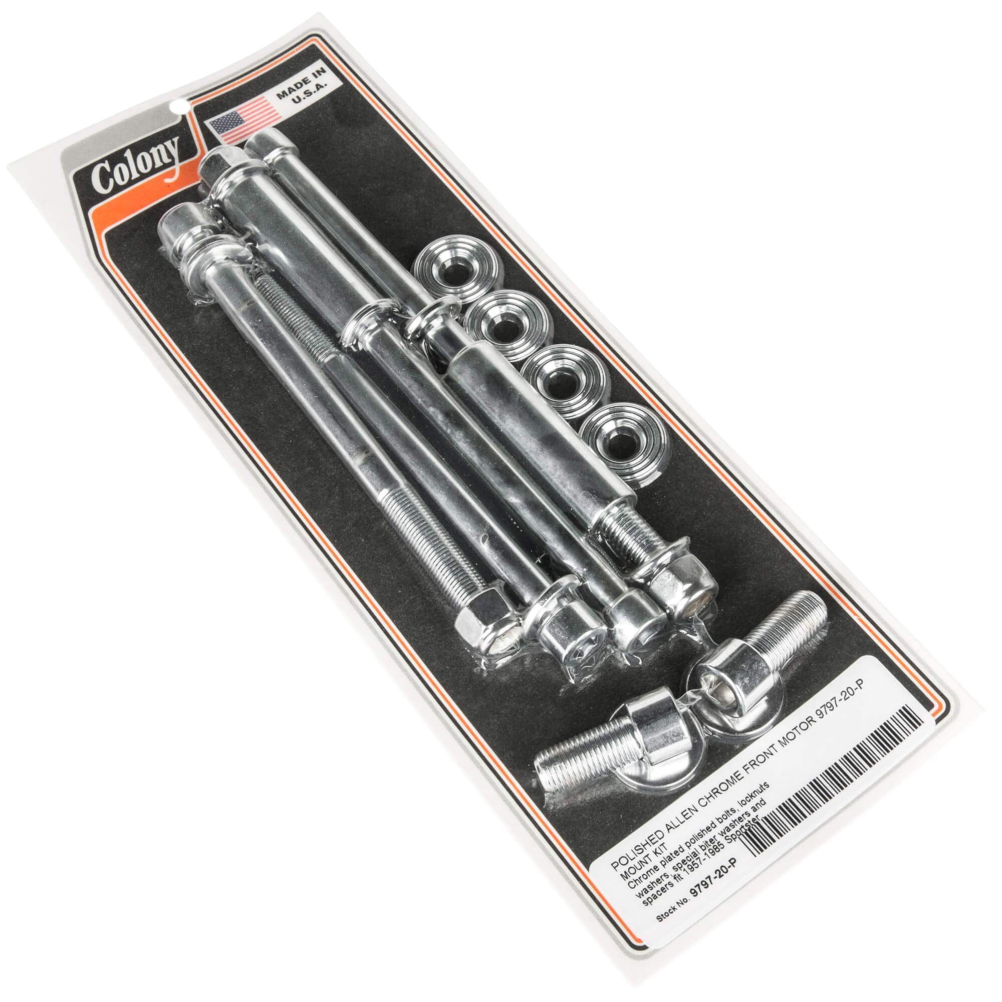 #9797-20-P Front Motor Mount Smooth Allen Kit 1957-1985 Harley-Davidson Ironhead Sportster - Chrome Plated