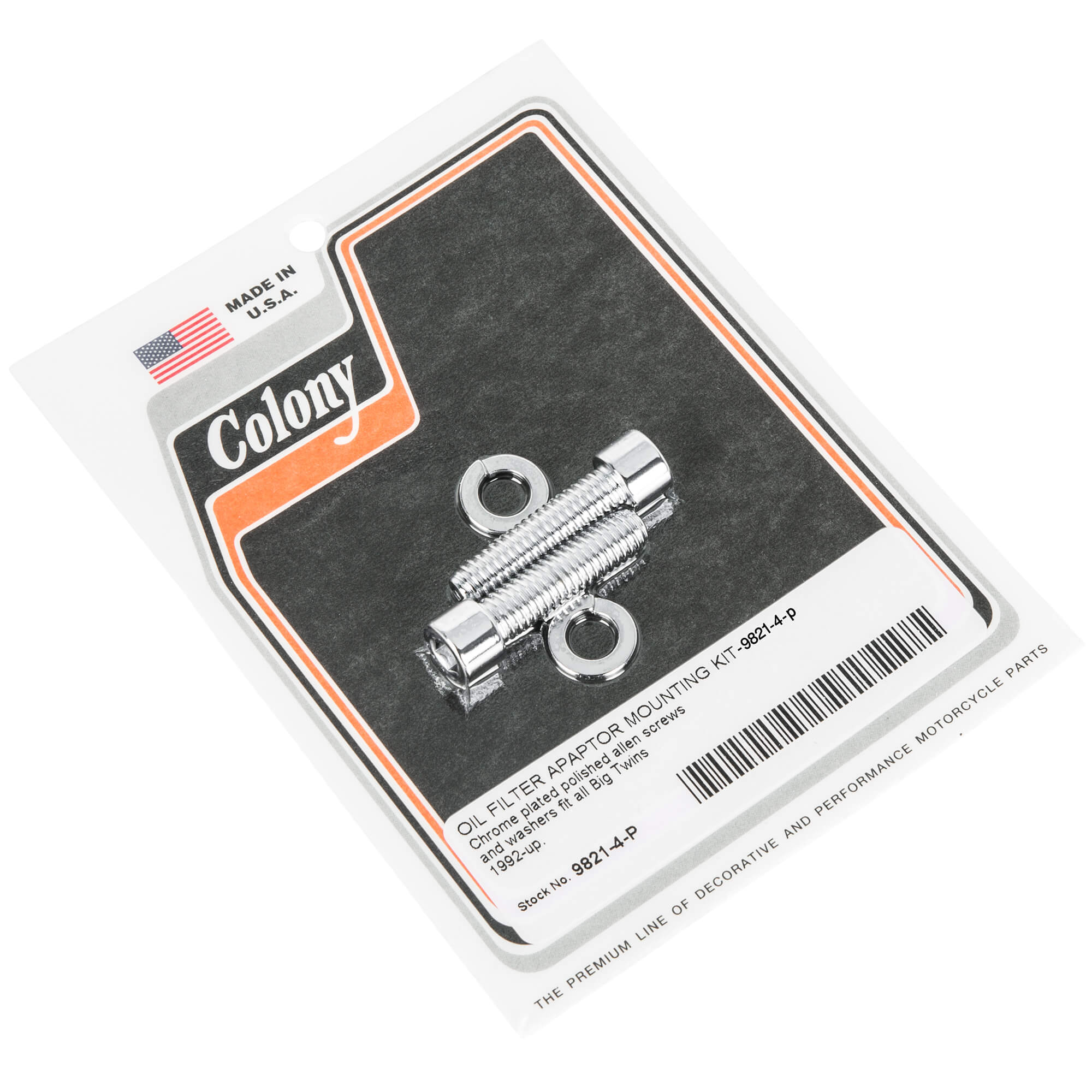 #9821-4-P Oil Filter Adaptor Mounting Kit Smooth Allen 1992-Up Harley-Davidson Big Twin - Chrome Plated