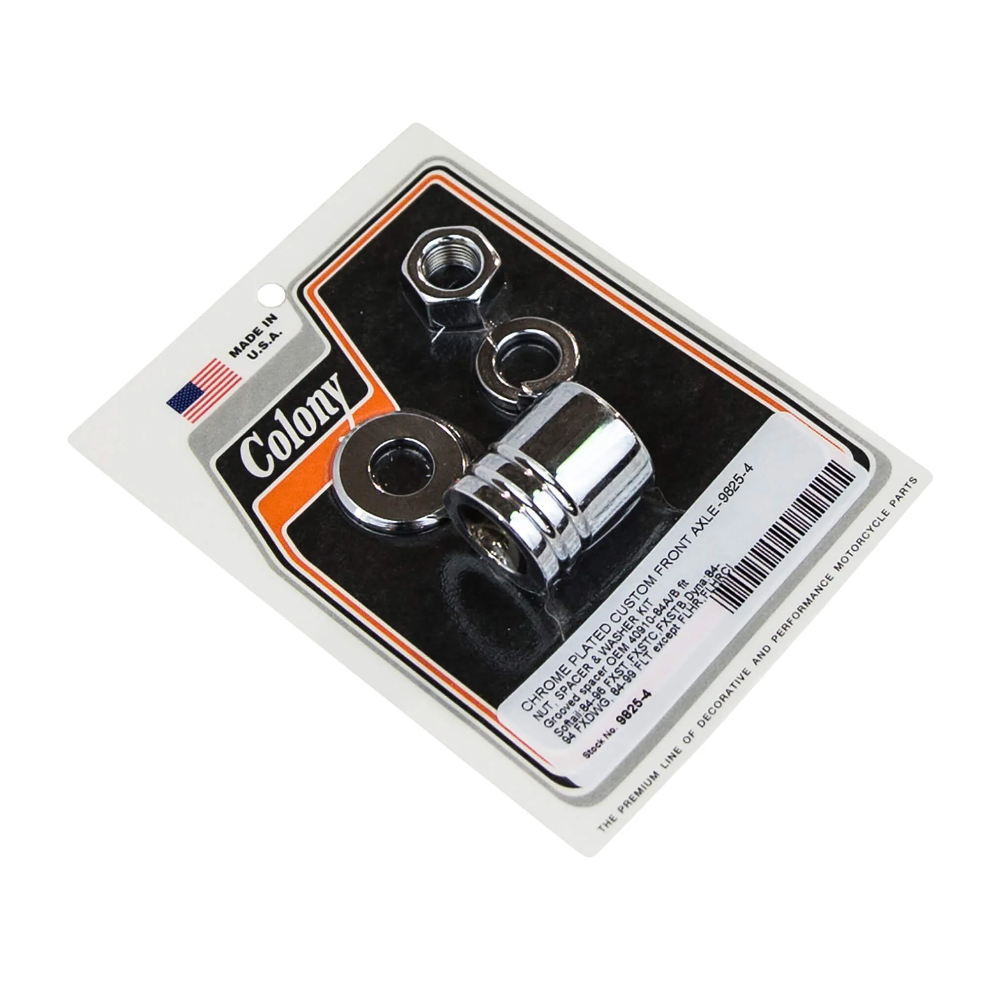 #9825-4 Custom Ribbed Front Axle Nut & Spacer Kit 1984-1996 Harley-Davidson FXST/FXSTC/FXSTB 1984-1994 FXDWG/FLT - Chrome Plated