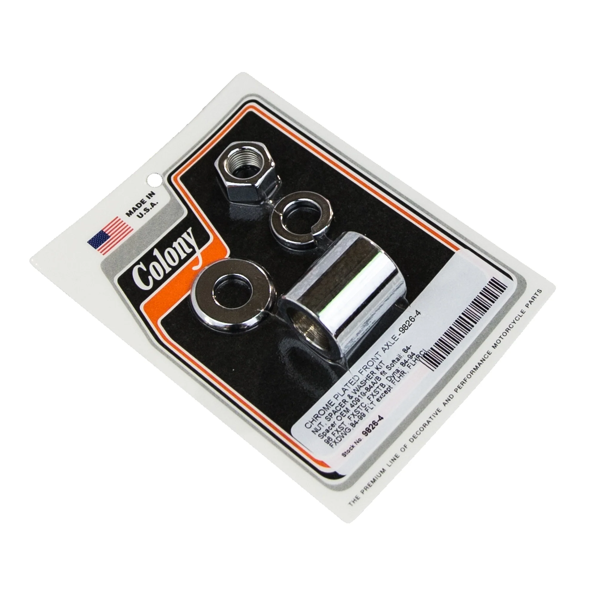 #9826-4 Smooth Front Axle Nut & Spacer Kit 1984-1996 Harley-Davidson FXST/FXSTC/FXSTB 1984-1994 FXDWG/FLT - Chrome Plated