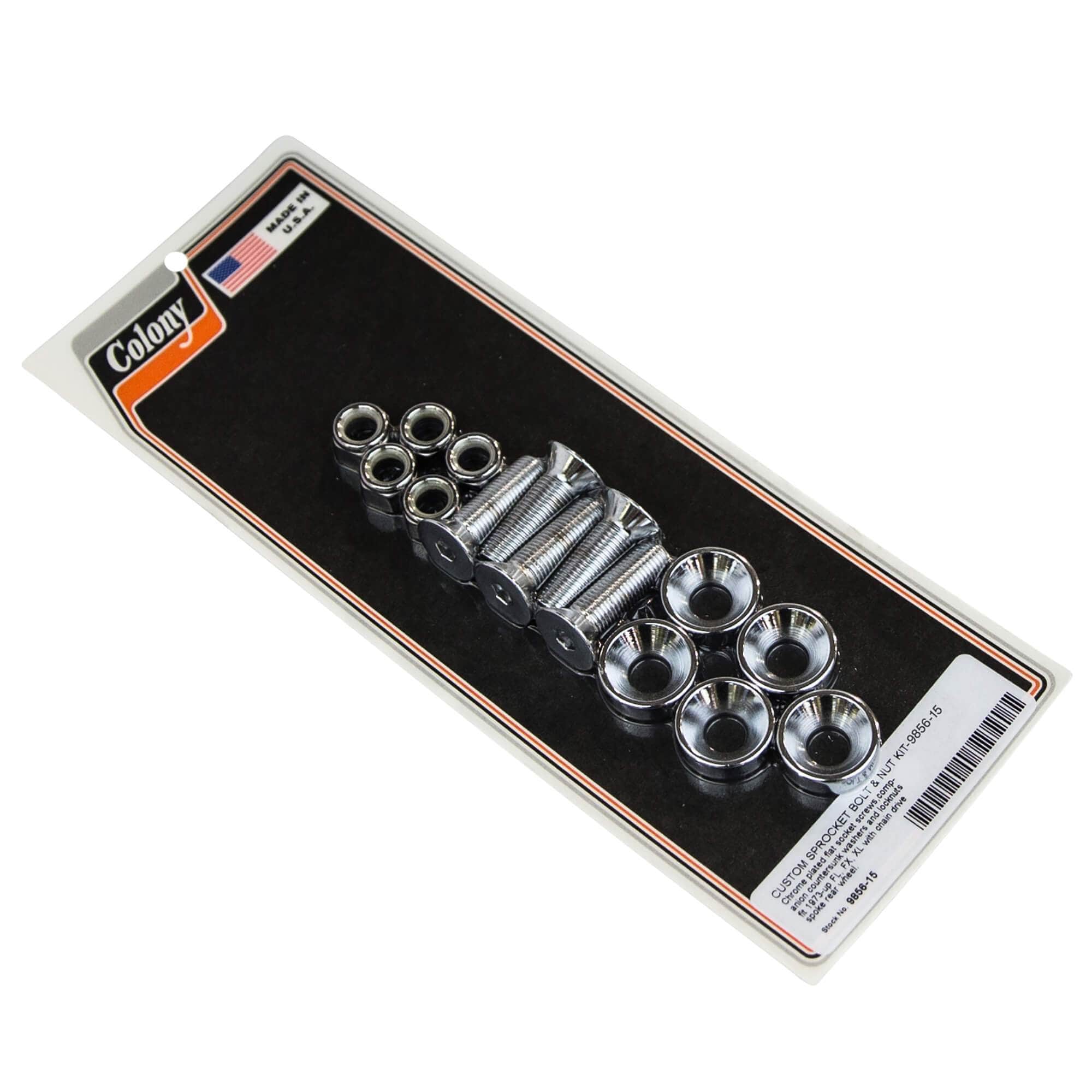 #9856-15 Custom Sprocket Bolt & Washer Kit 1973-Up Harley-Davidson FL/FX/XL W/Spoke Rear Wheel - Chrome Plated