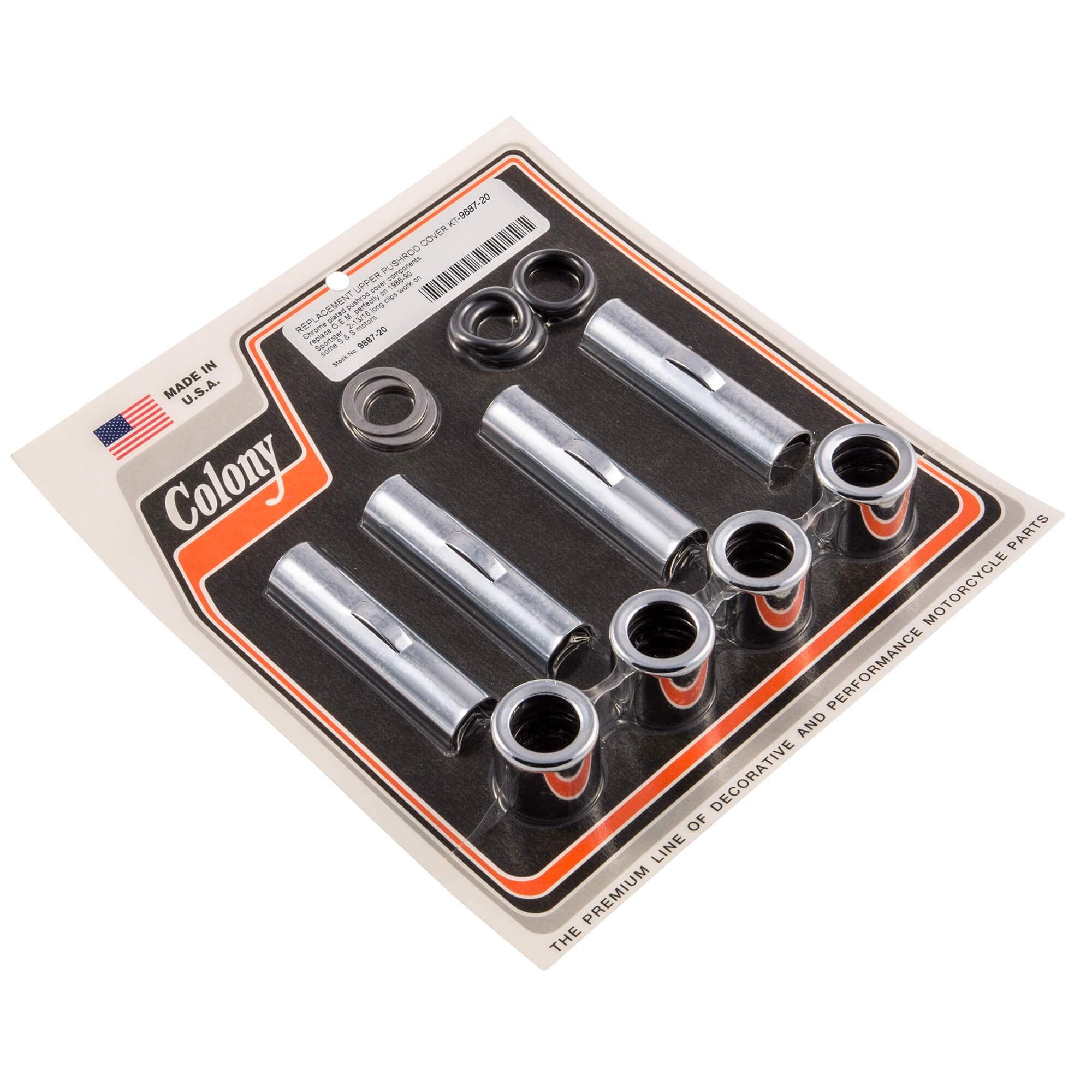 #9887-20 Upper Pushrod Cover Kit 1986-1990 Harley-Davidson Sportster - Chrome Plated