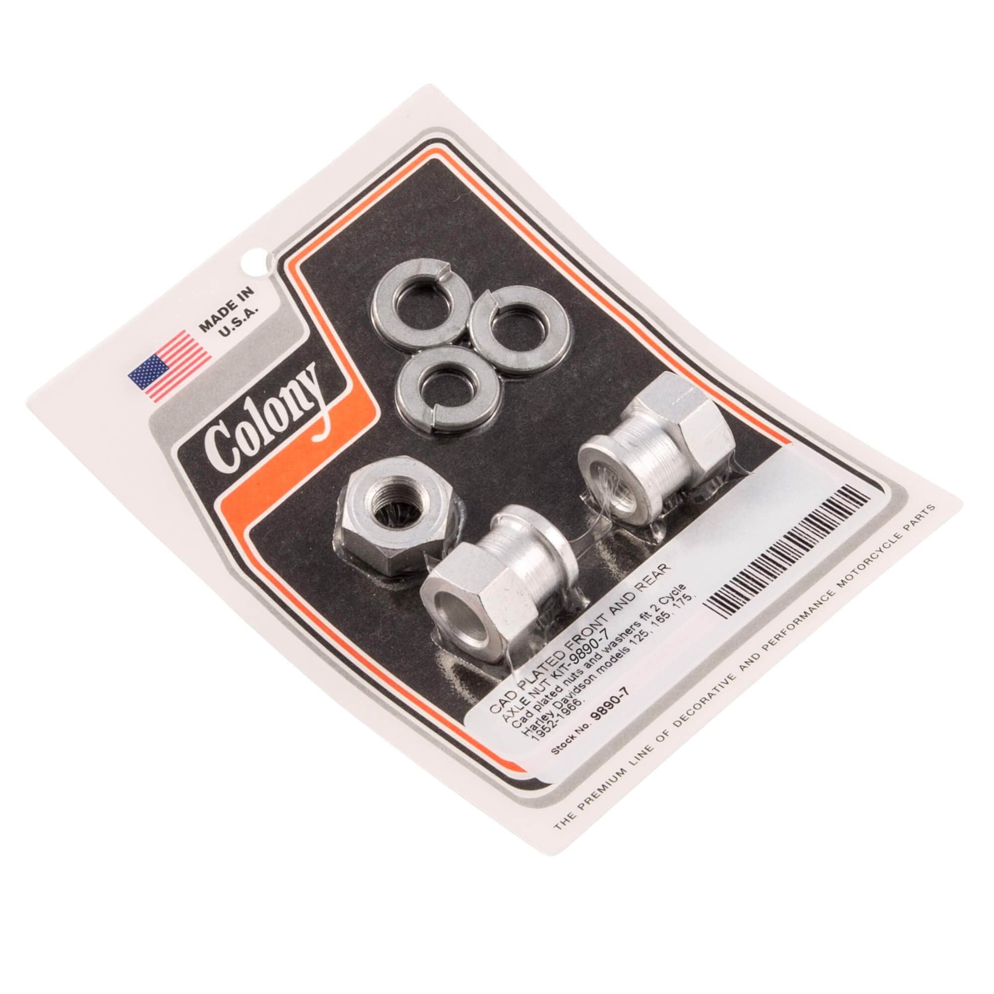 #9890-7 Front/Rear Axle Nut Kit 1952-1966 2 Cycle Harley-Davidson 125/165/175 - CAD Plated
