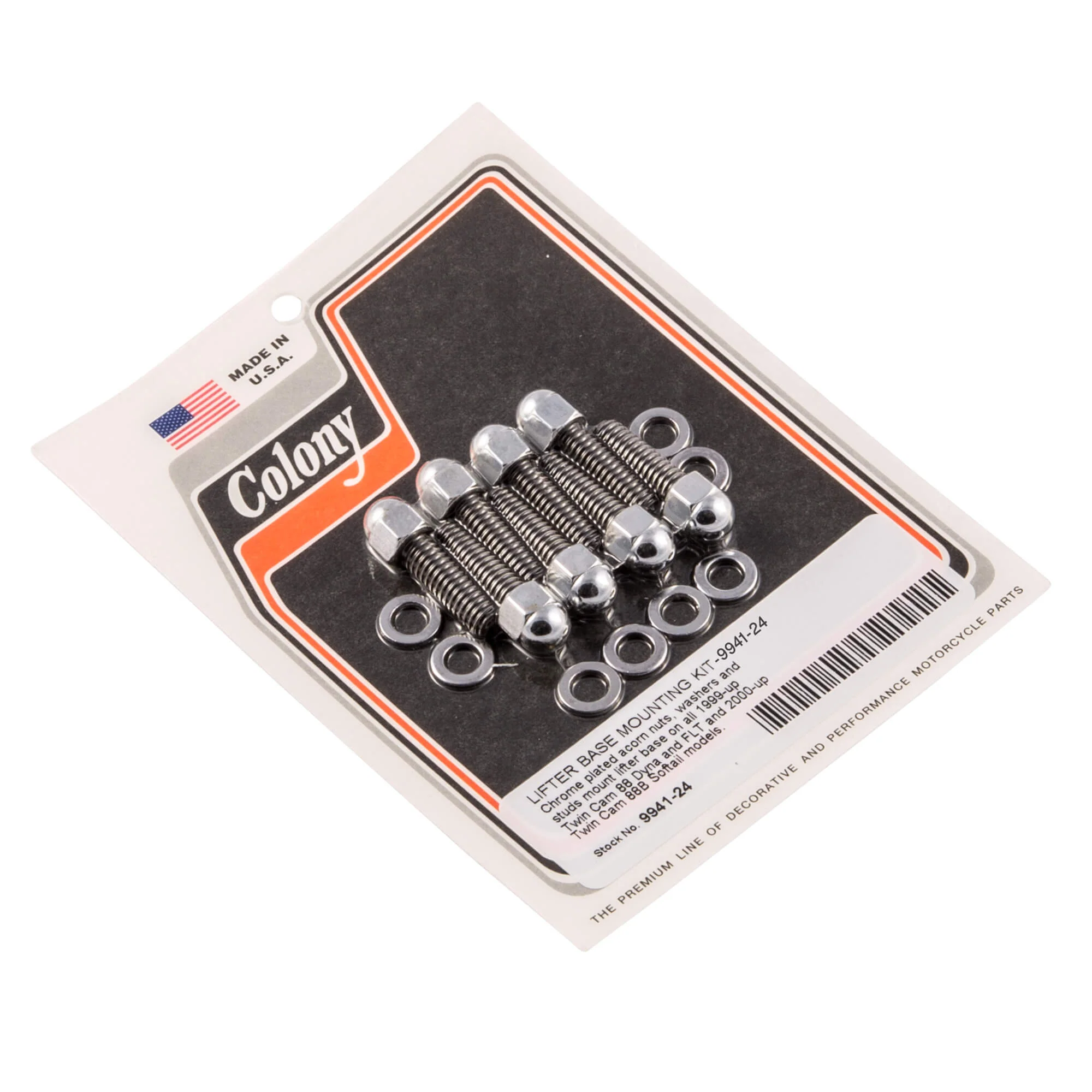 #9941-24 Lifter Base Mounting Acorn Kit 1999-Up Harley-Davidson Twin Cam 88 Dyna/FLT 2000-Up Twin Cam 88B Softail - Chrome Plated