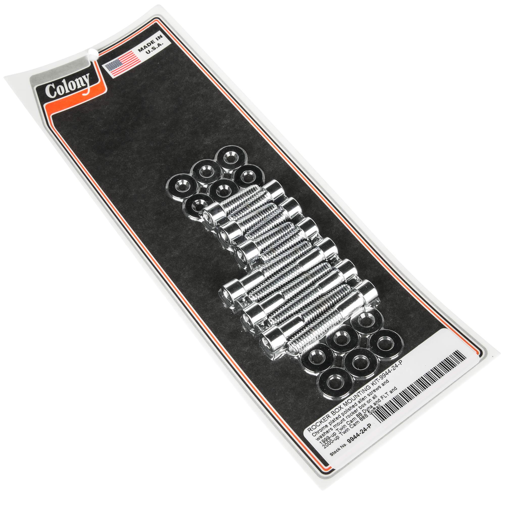 #9944-24-P Rocker Box Smooth Allen Mounting Kit 1999-Up Harley-Davidson Twin Cam 88 Dyna/FLT 2000-Up Twin Cam 88B Softail - Chrome Plated