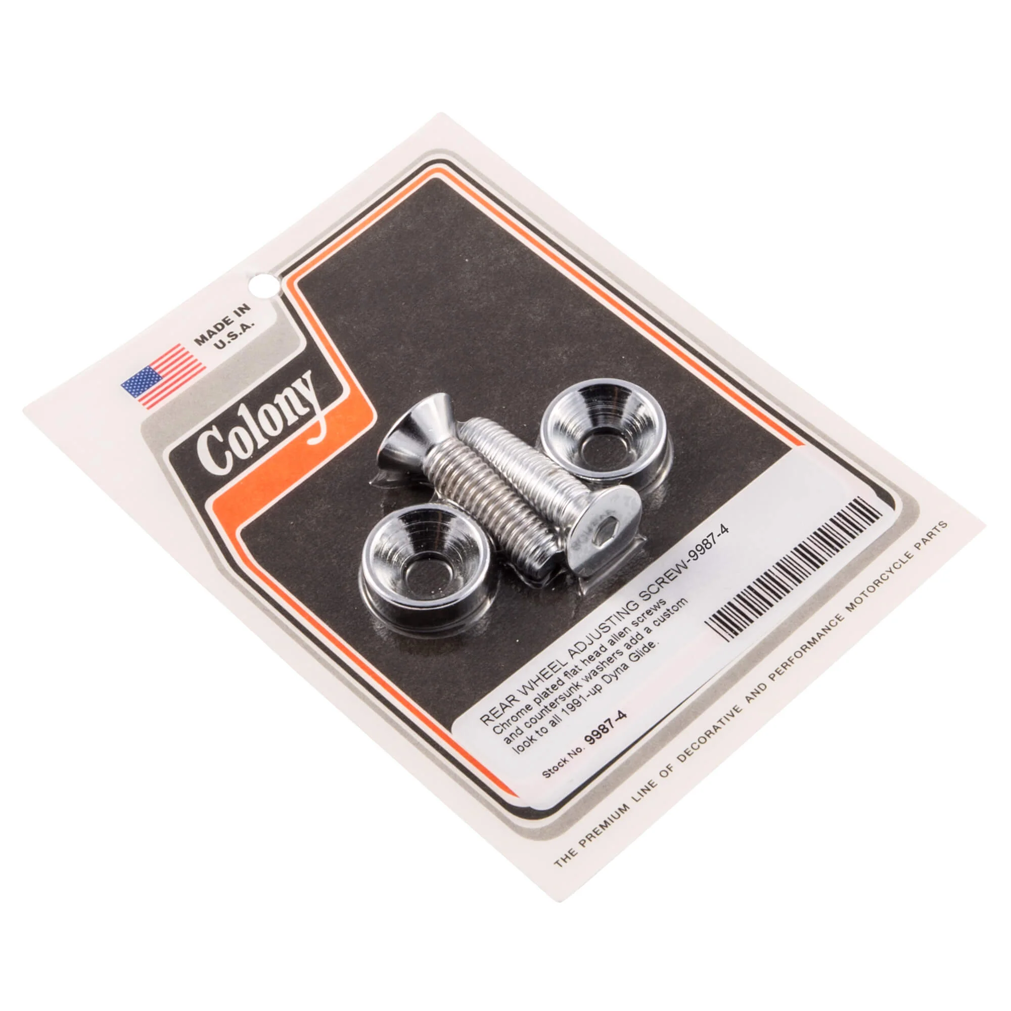 #9987-4 Rear Wheel Adjusting Screw Flat Head Allen 1991-Up Harley-Davidson Dyna Glide - Chrome Plated