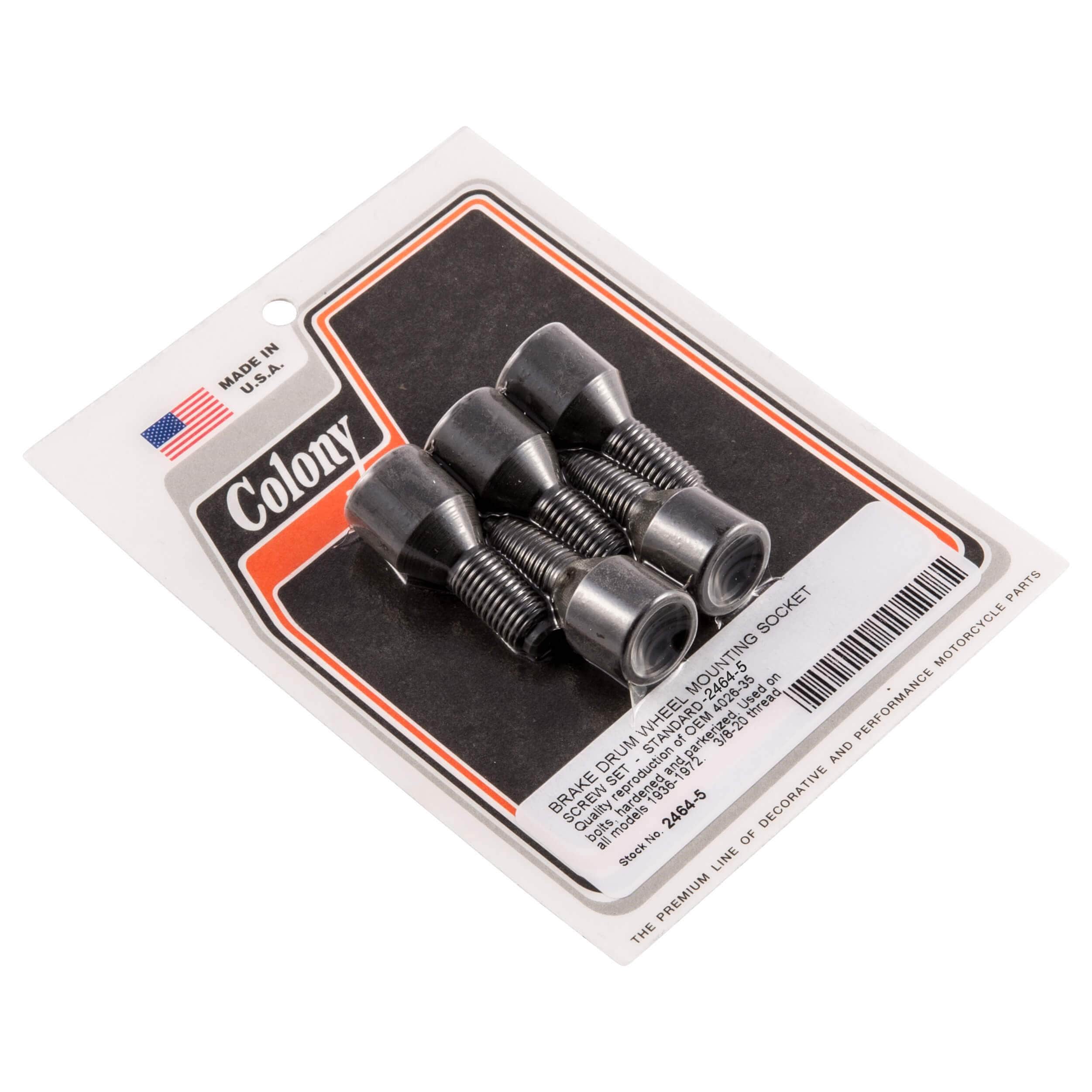 #2464-5 Brake Drum Wheel Mounting Bolt Set - 1936-1972 Harley-Davidson Knucklehead/Panhead/Shovelhead - Parkerized