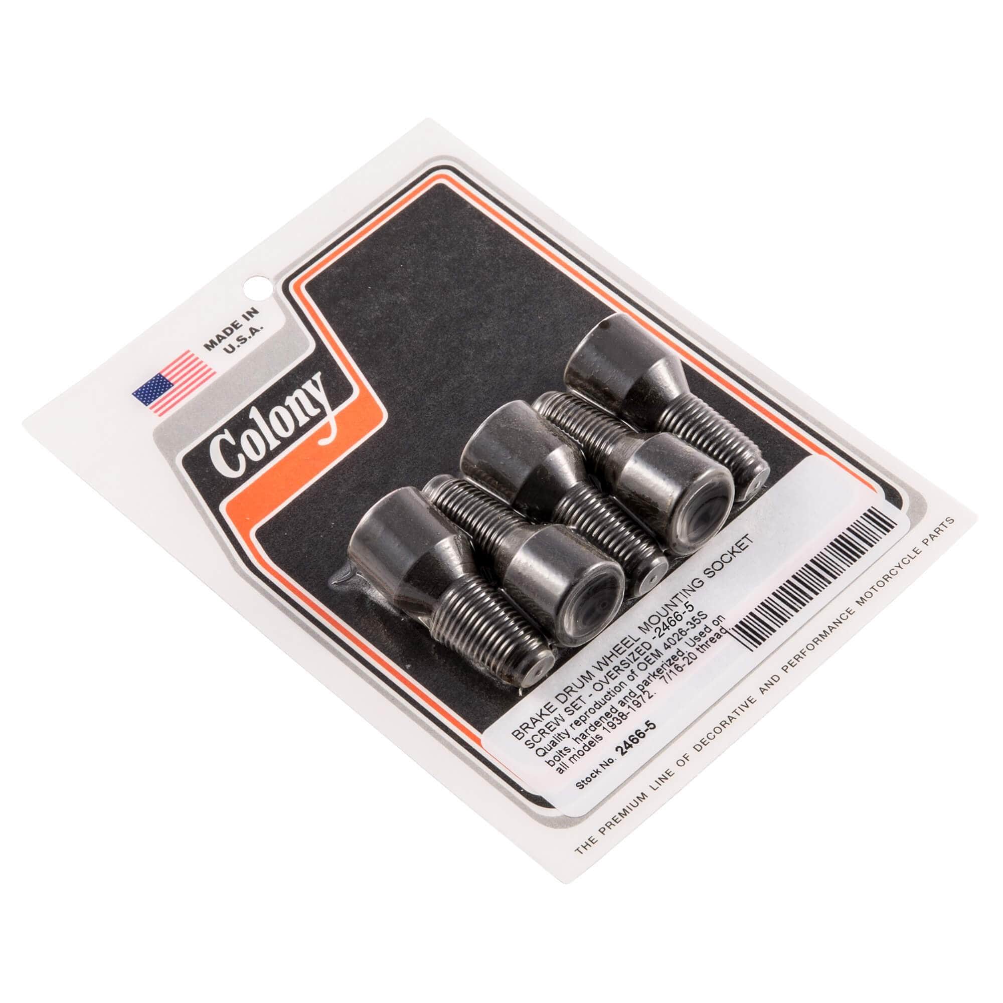 #2466-5 Oversized Brake Drum Wheel Mounting Bolt Set - 1936-1972 Harley-Davidson Knucklehead/Panhead/Shovelhead - Parkerized